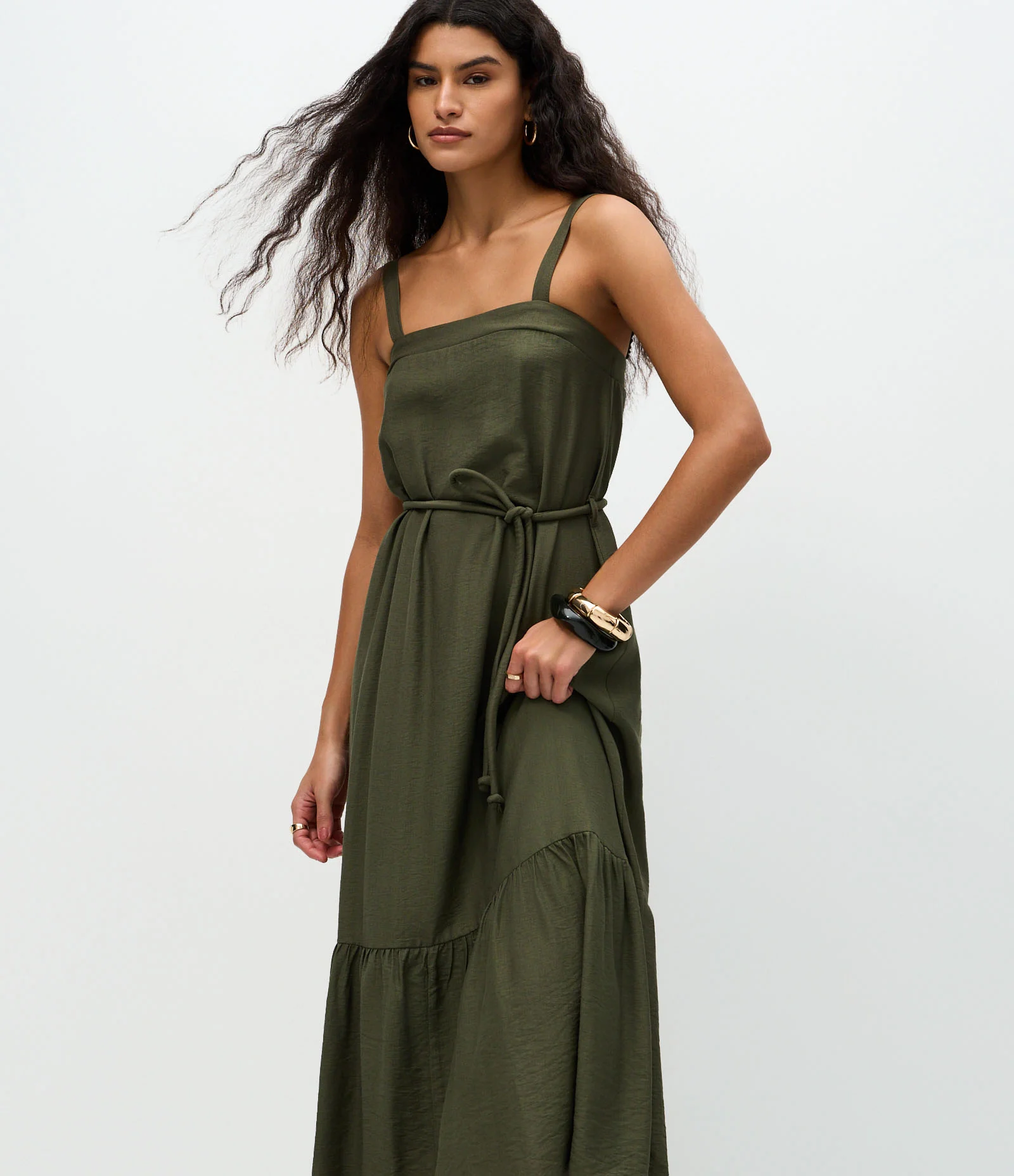 Vestido Midi em Viscose com Cordão para Amarração Verde 1