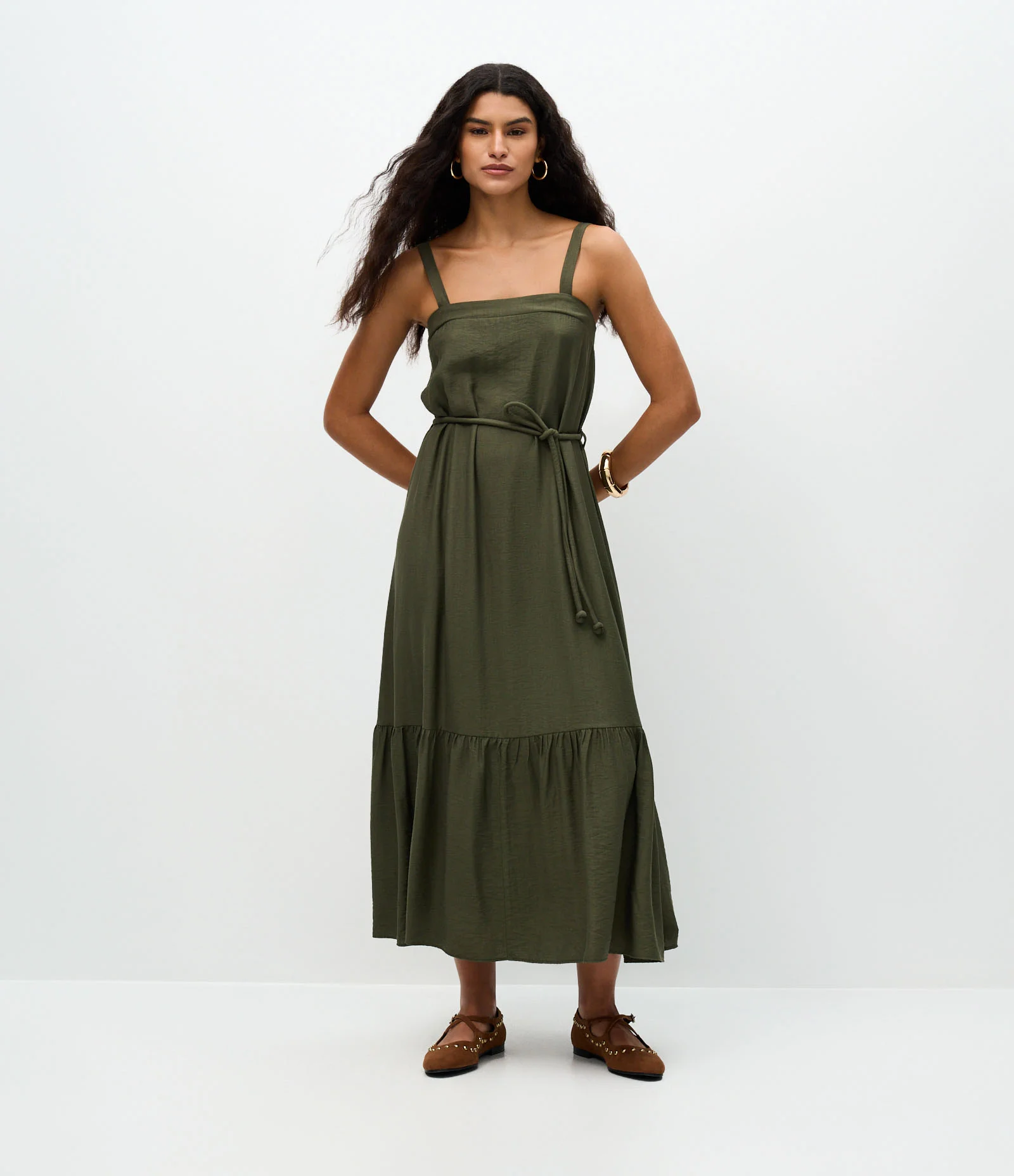 Vestido Midi em Viscose com Cordão para Amarração Verde 2