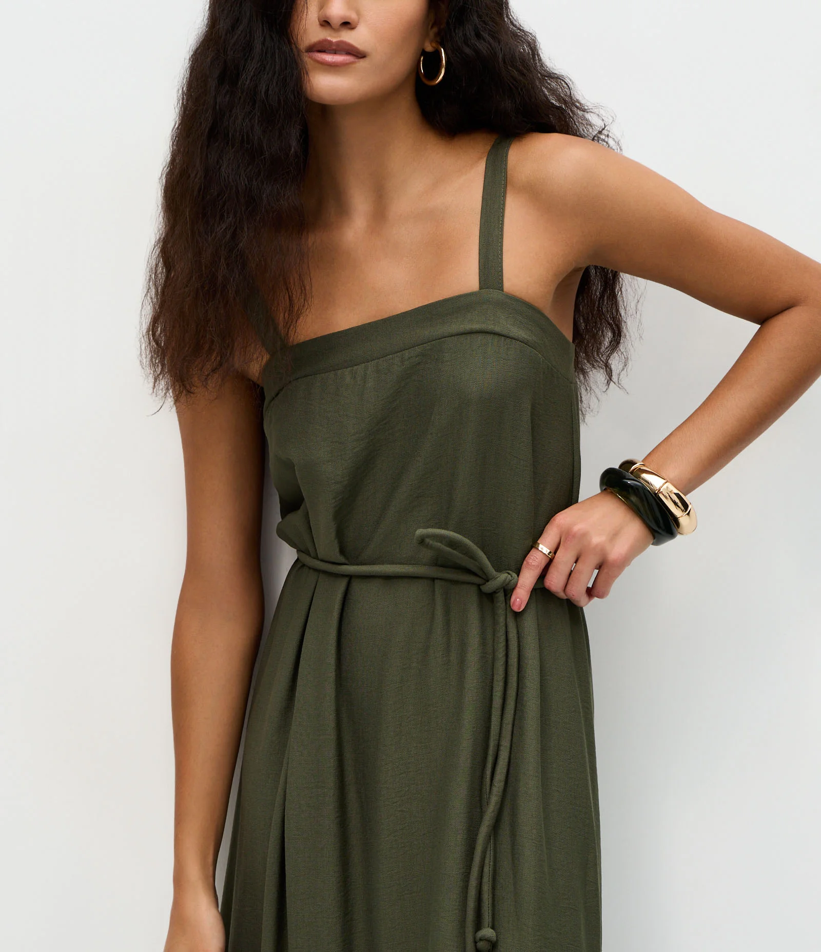 Vestido Midi em Viscose com Cordão para Amarração Verde 4