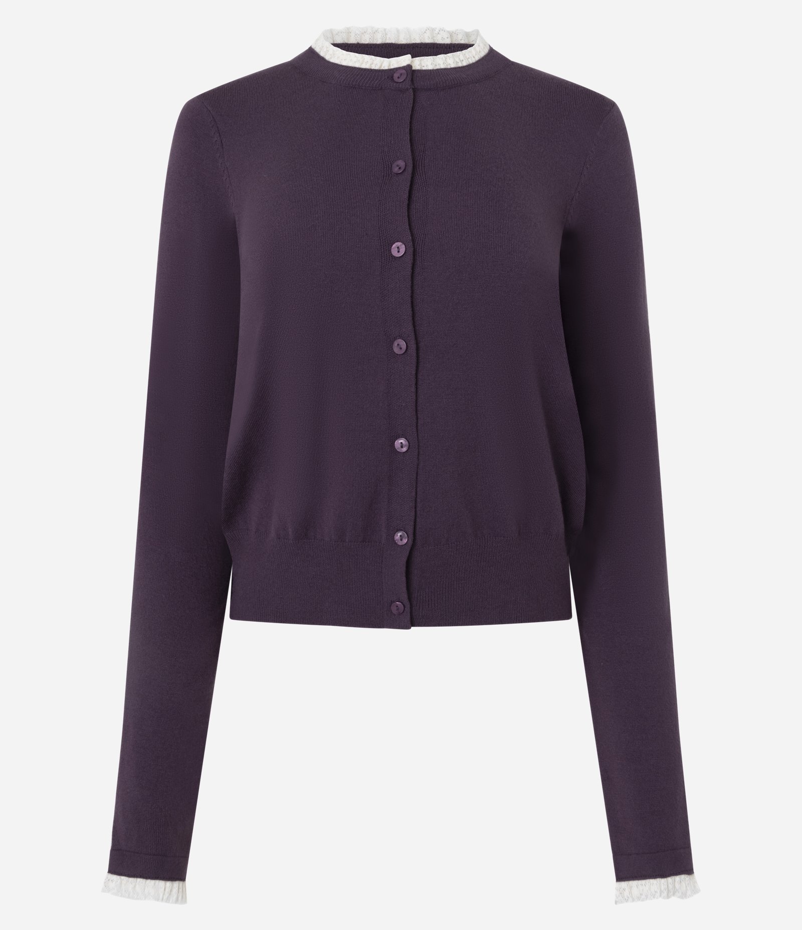 Cardigan em Tricô com Botões e Gola Contrastante Roxo 5
