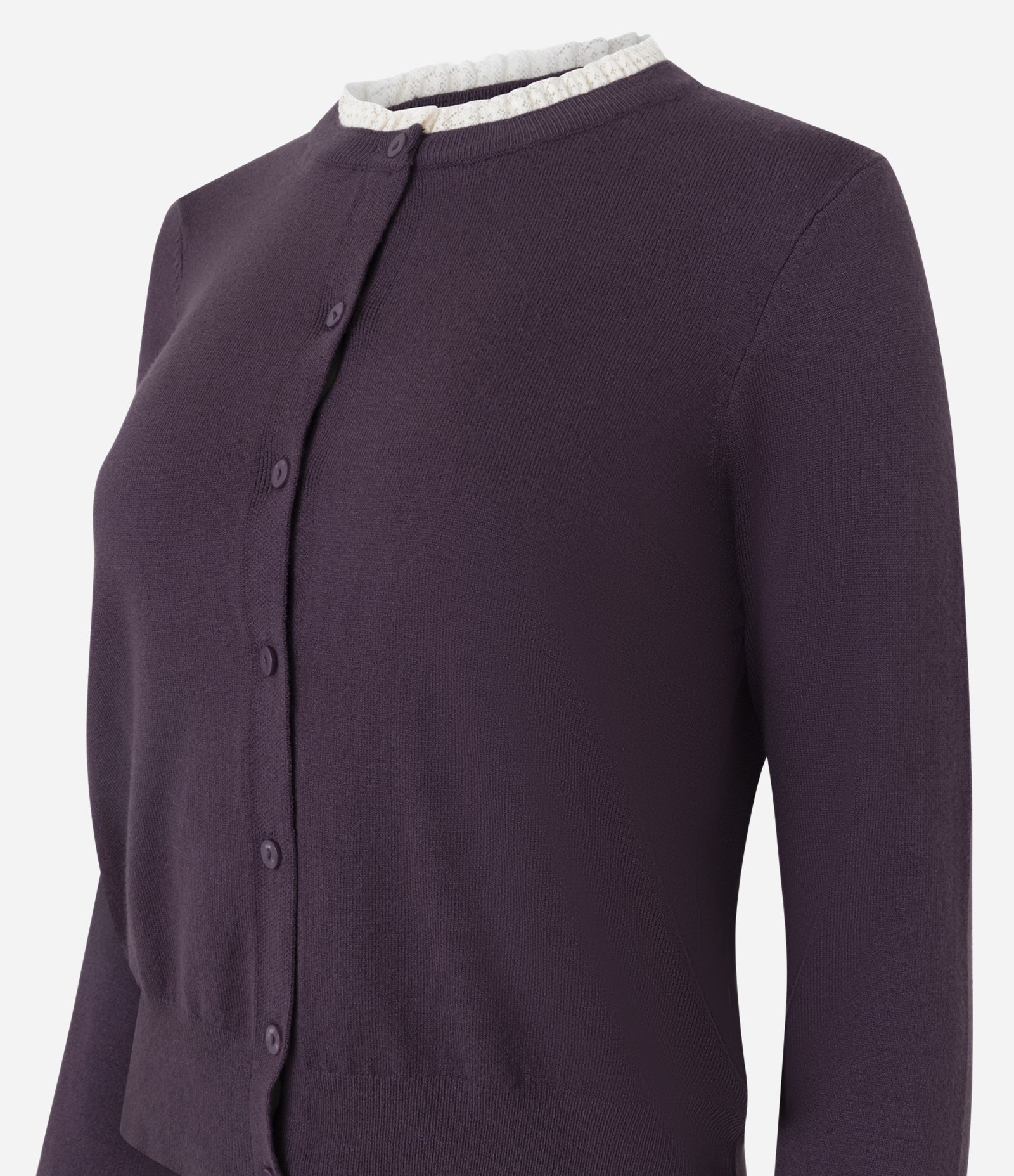 Cardigan em Tricô com Botões e Gola Contrastante Roxo 6