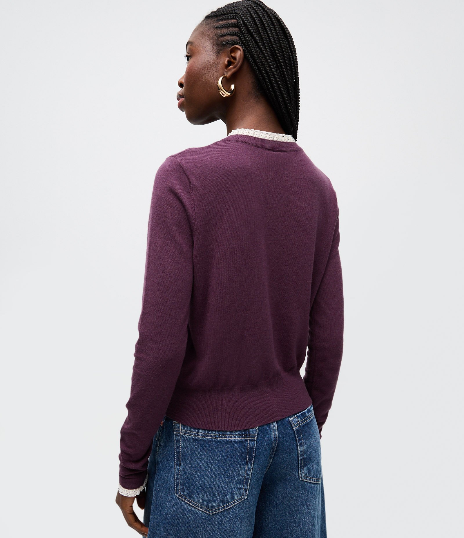 Cardigan em Tricô com Botões e Gola Contrastante Roxo 4