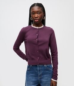 Cardigan em Tricô com Botões e Gola Contrastante