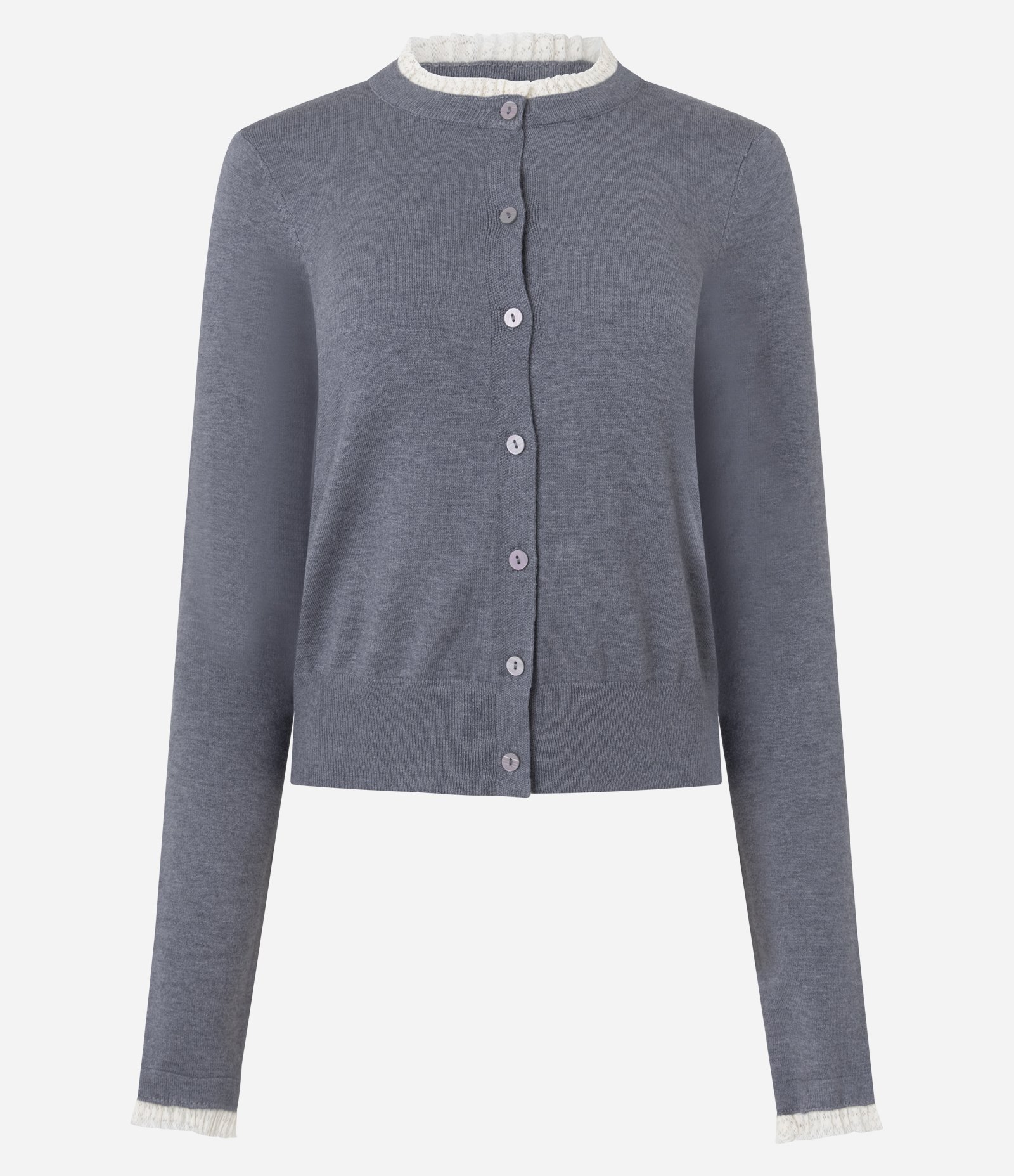 Cardigan em Tricô com Botões e Gola Contrastante Cinza 5