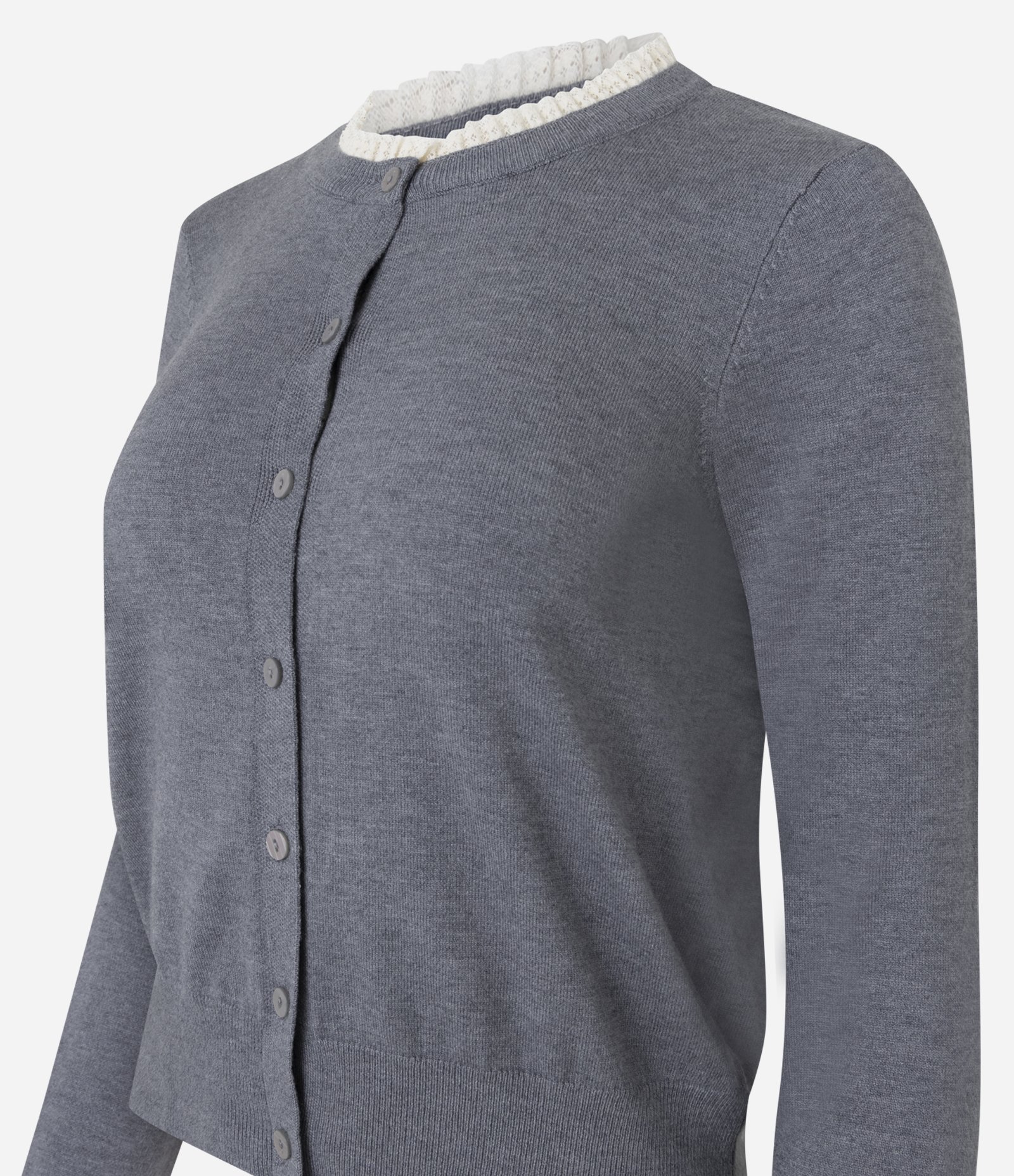 Cardigan em Tricô com Botões e Gola Contrastante Cinza 6
