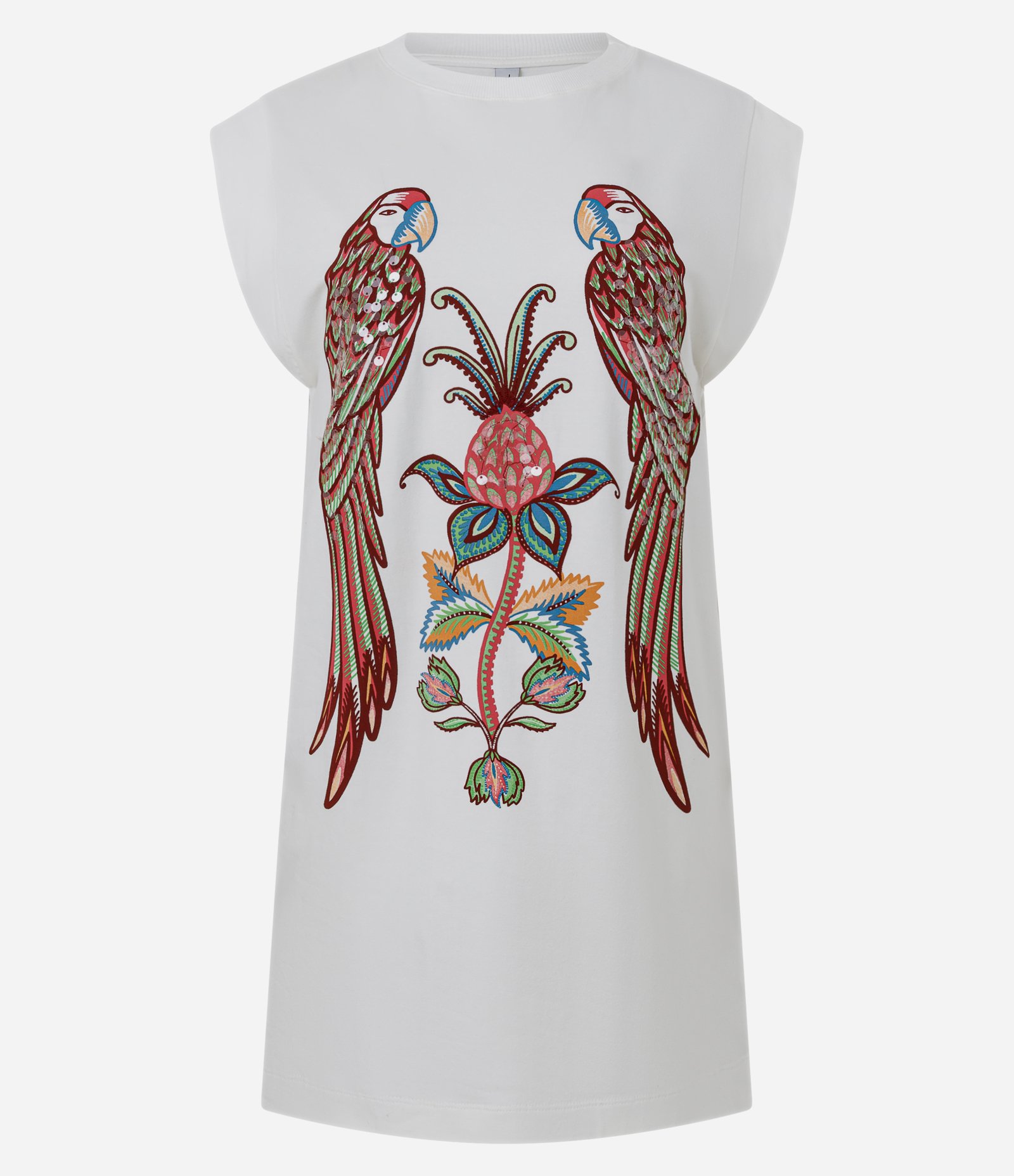 Vestido Curto em Algodão com Silk Frontal de Araras Branco 4