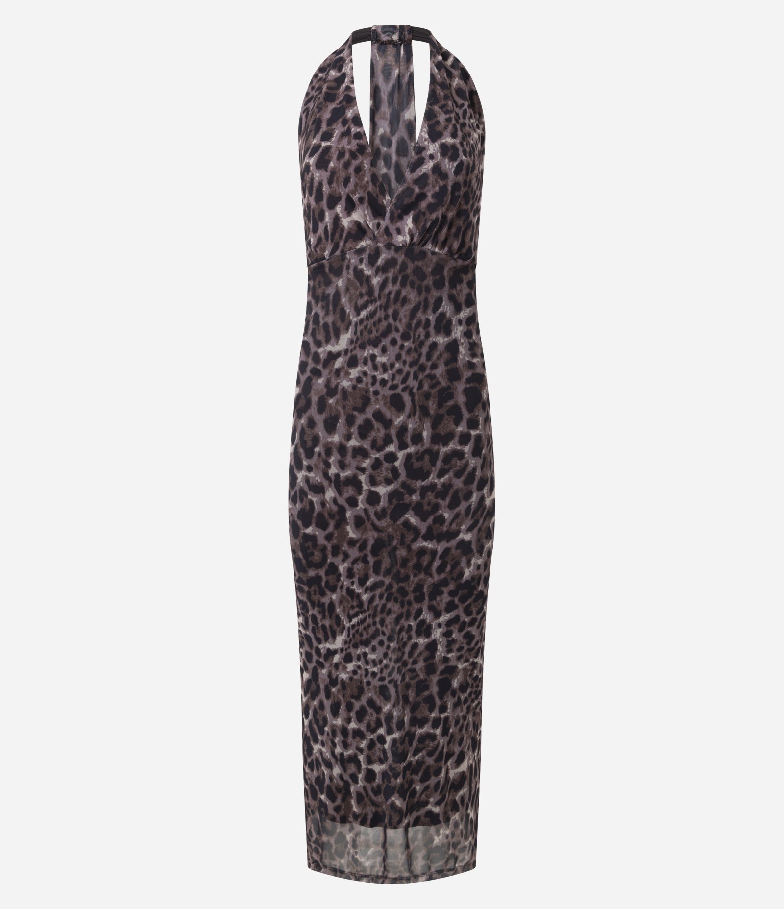 Vestido Midi em Tule Animal Print com Decote Profundo Marrom 5