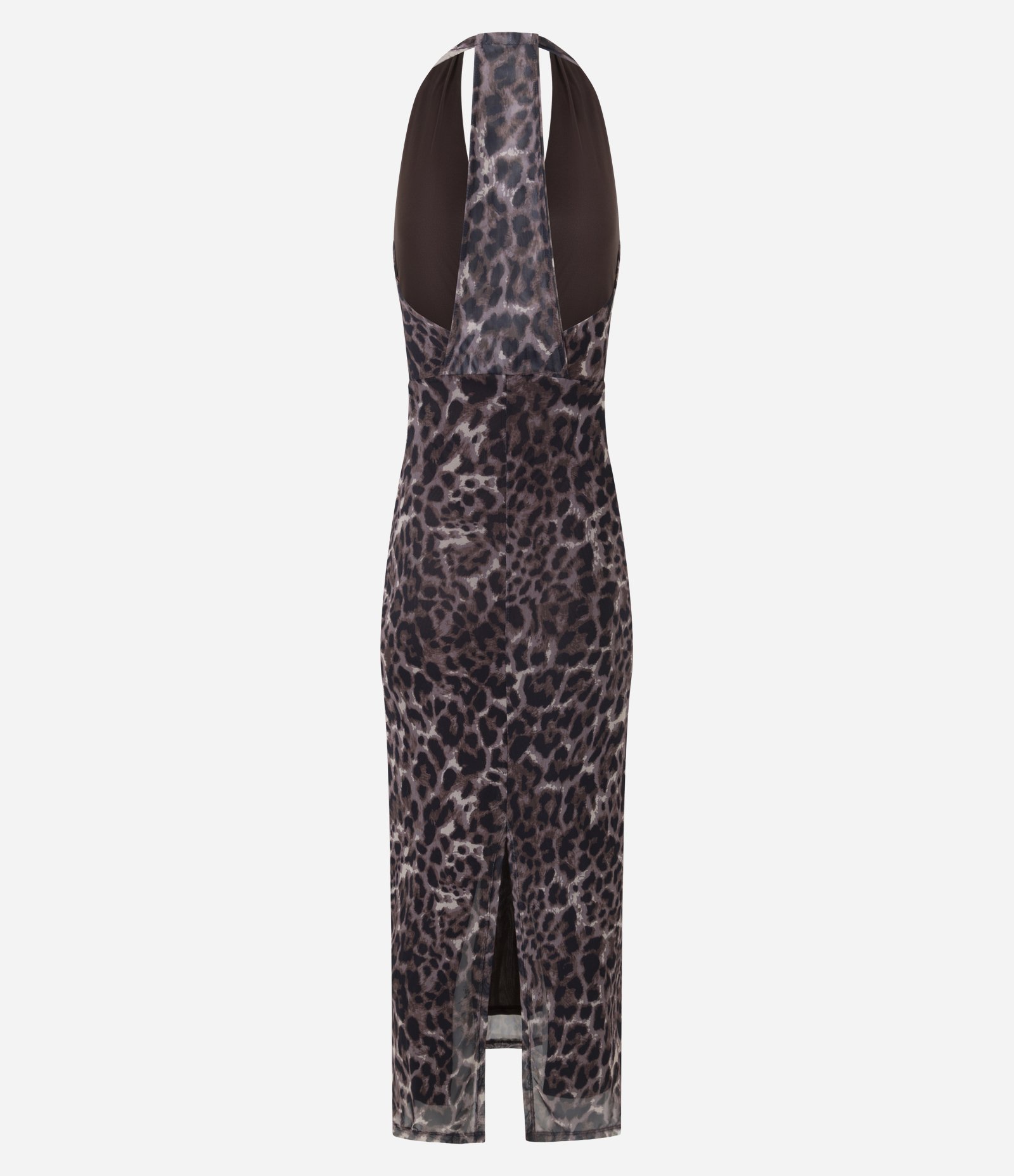 Vestido Midi em Tule Animal Print com Decote Profundo Marrom 6