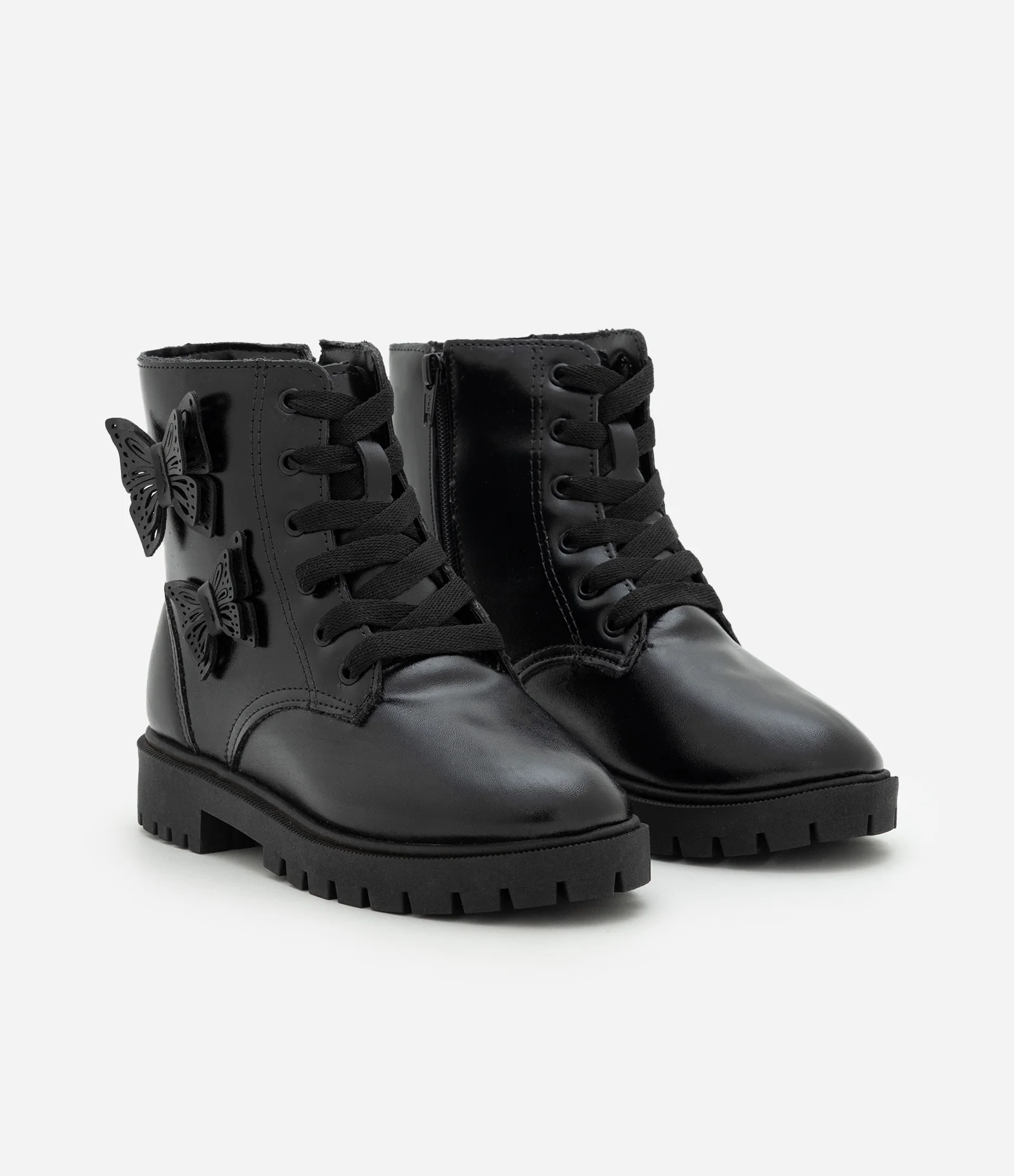 Bota Infantil em PU com Aplique de Borboletas - Tam 28 ao 34 Preto 1
