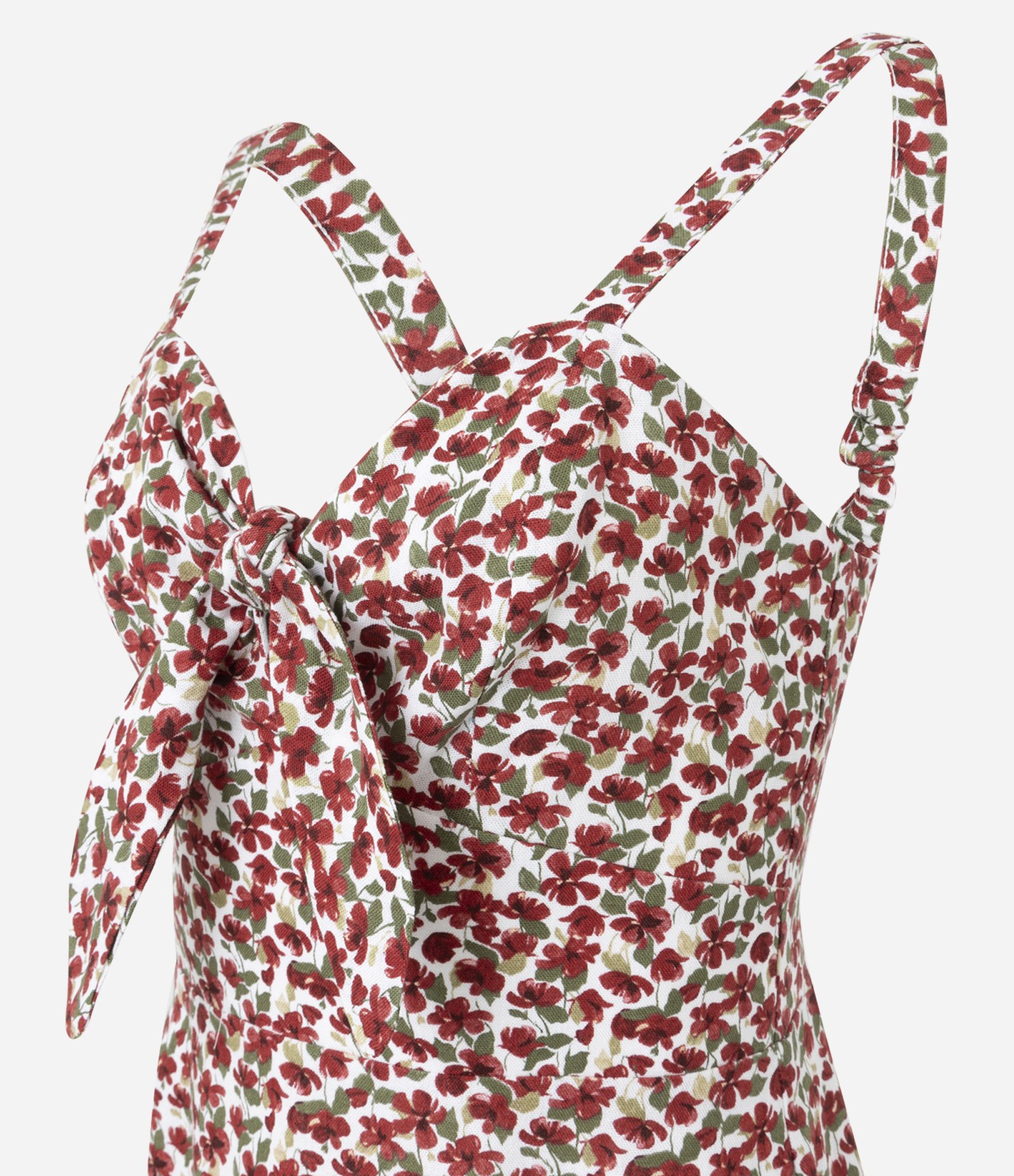 Macacão com Nó Frontal e Estampa Floral Vermelho 6