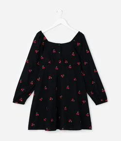 Vestido Infantil com Bordado de Cereja – Tam 5 a 14 Anos