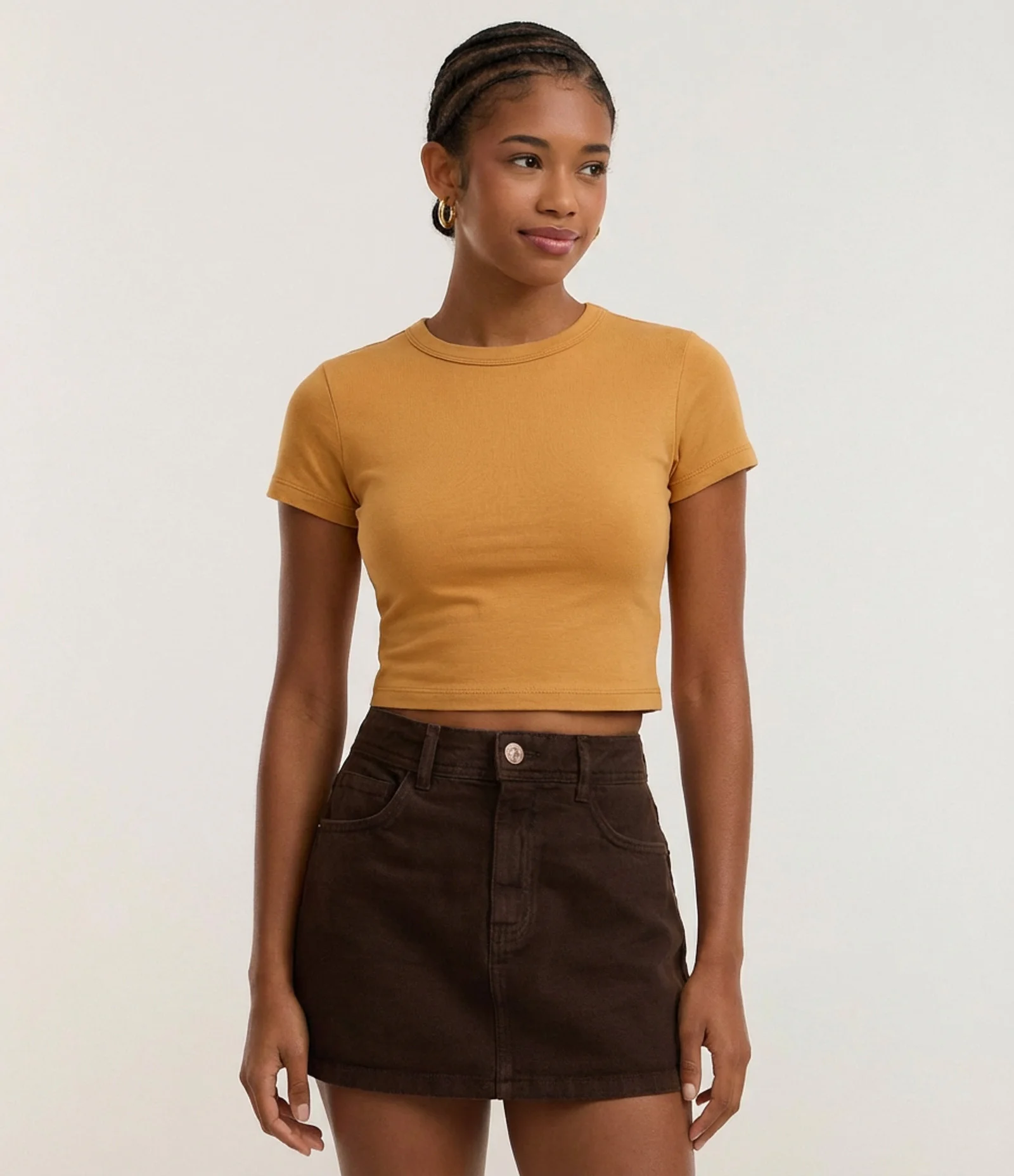 Blusa Baby Tee em Algodão com Cava Deslocada Laranja 1