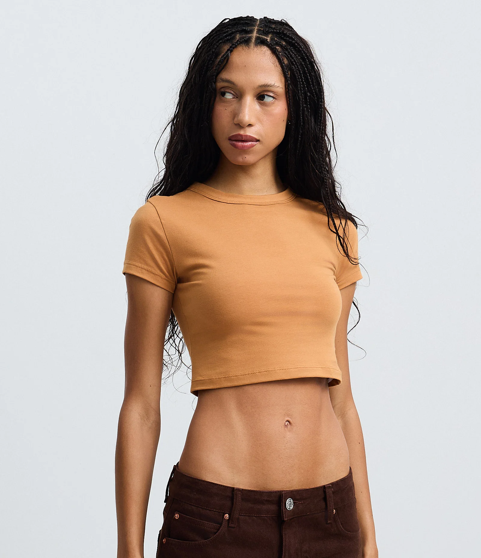 Blusa Baby Tee em Algodão com Cava Deslocada Laranja 2