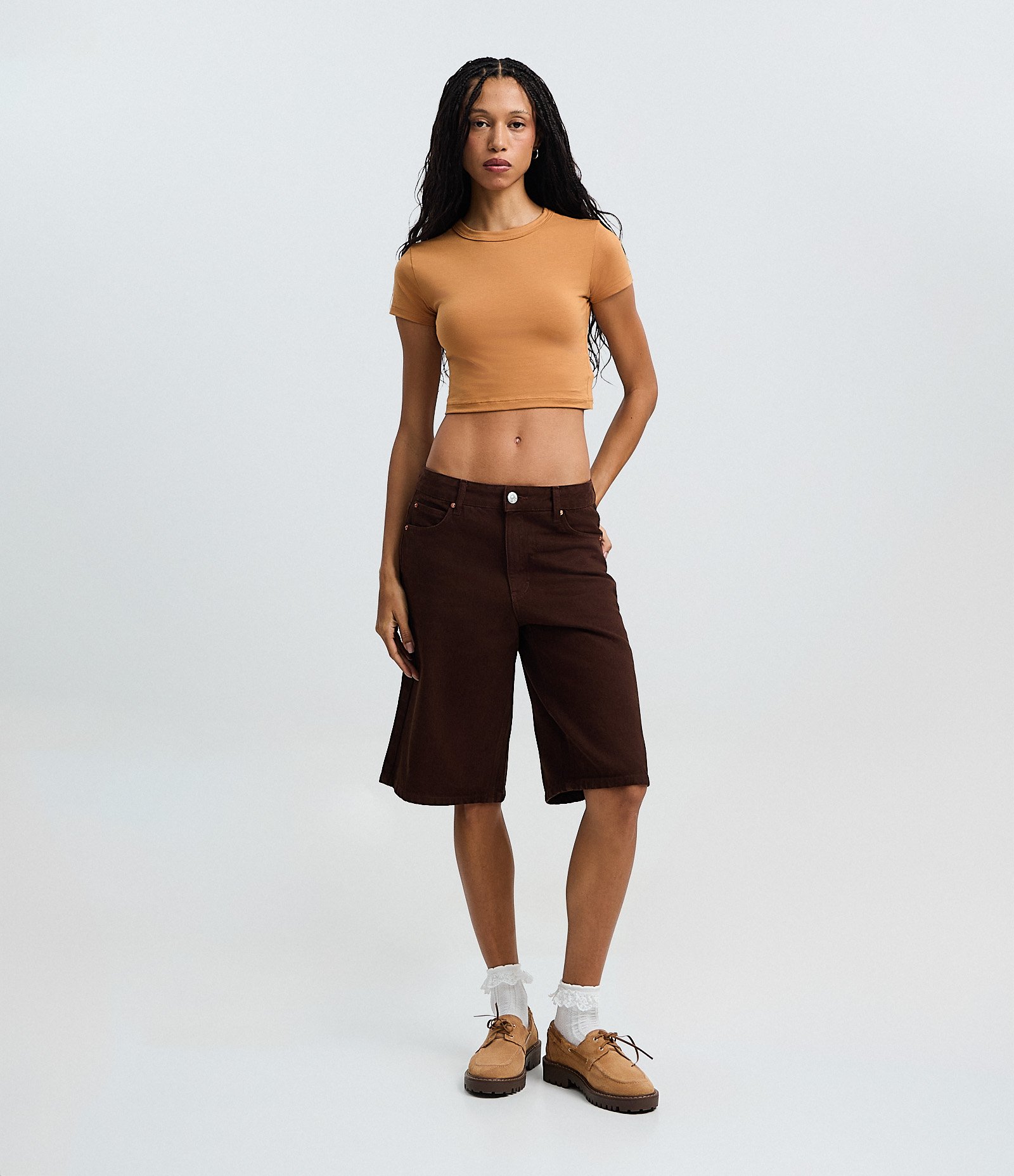 Blusa Baby Tee em Algodão com Cava Deslocada Laranja 3