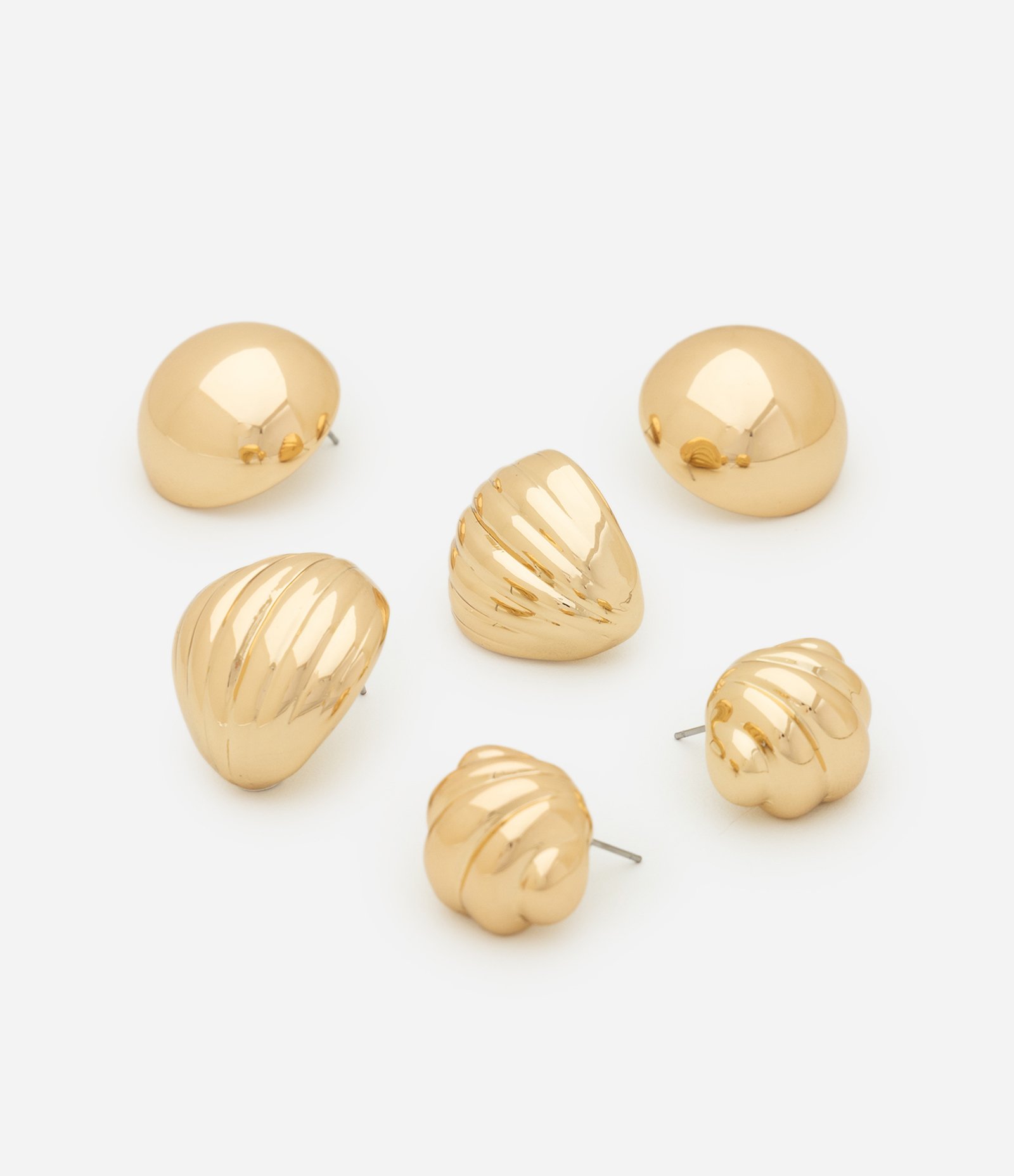 Kit 3 Brincos Botão Casulo e Meia Esfera Dourado 2