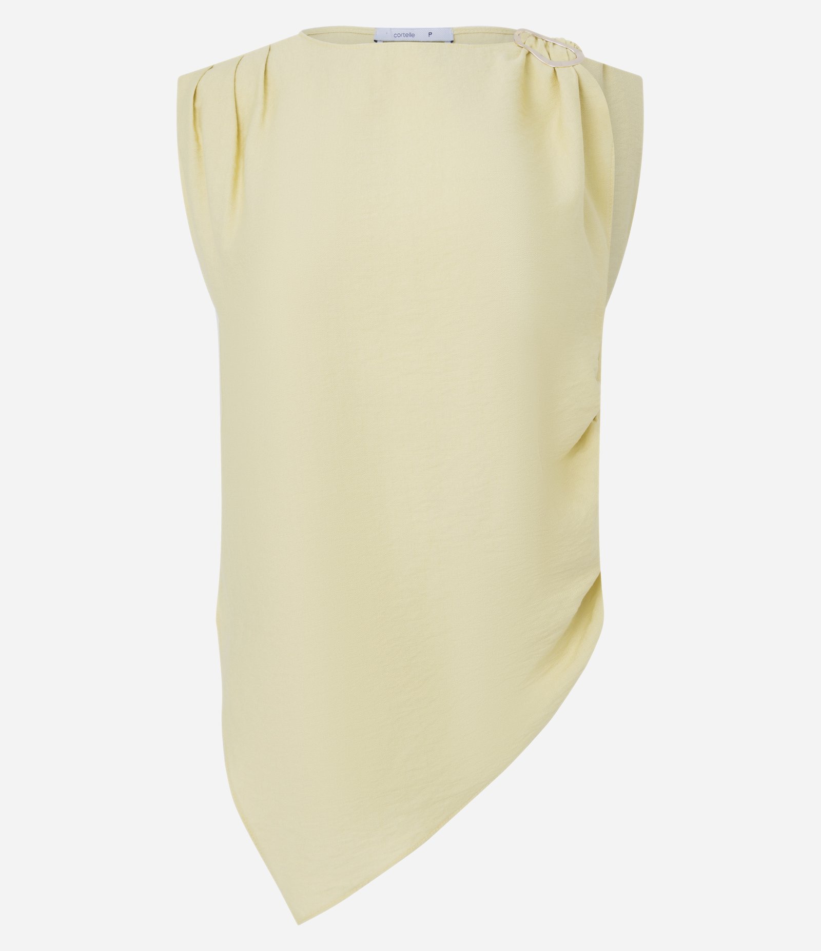 Blusa em Crepe com Aviamento no Ombro e Barra Assimétrica Amarelo 1