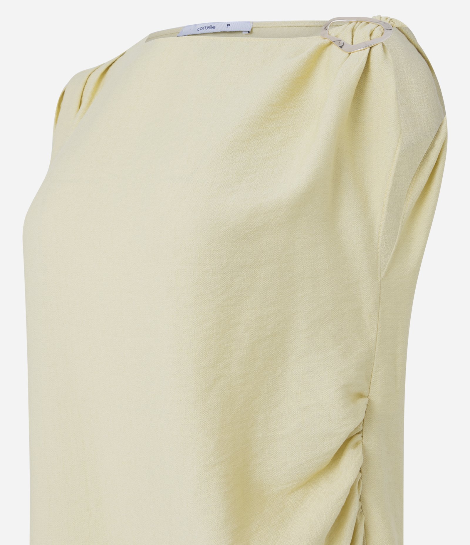 Blusa em Crepe com Aviamento no Ombro e Barra Assimétrica Amarelo 2