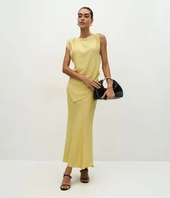 Saia Midi Evasê em Crepe com Cós Estruturado