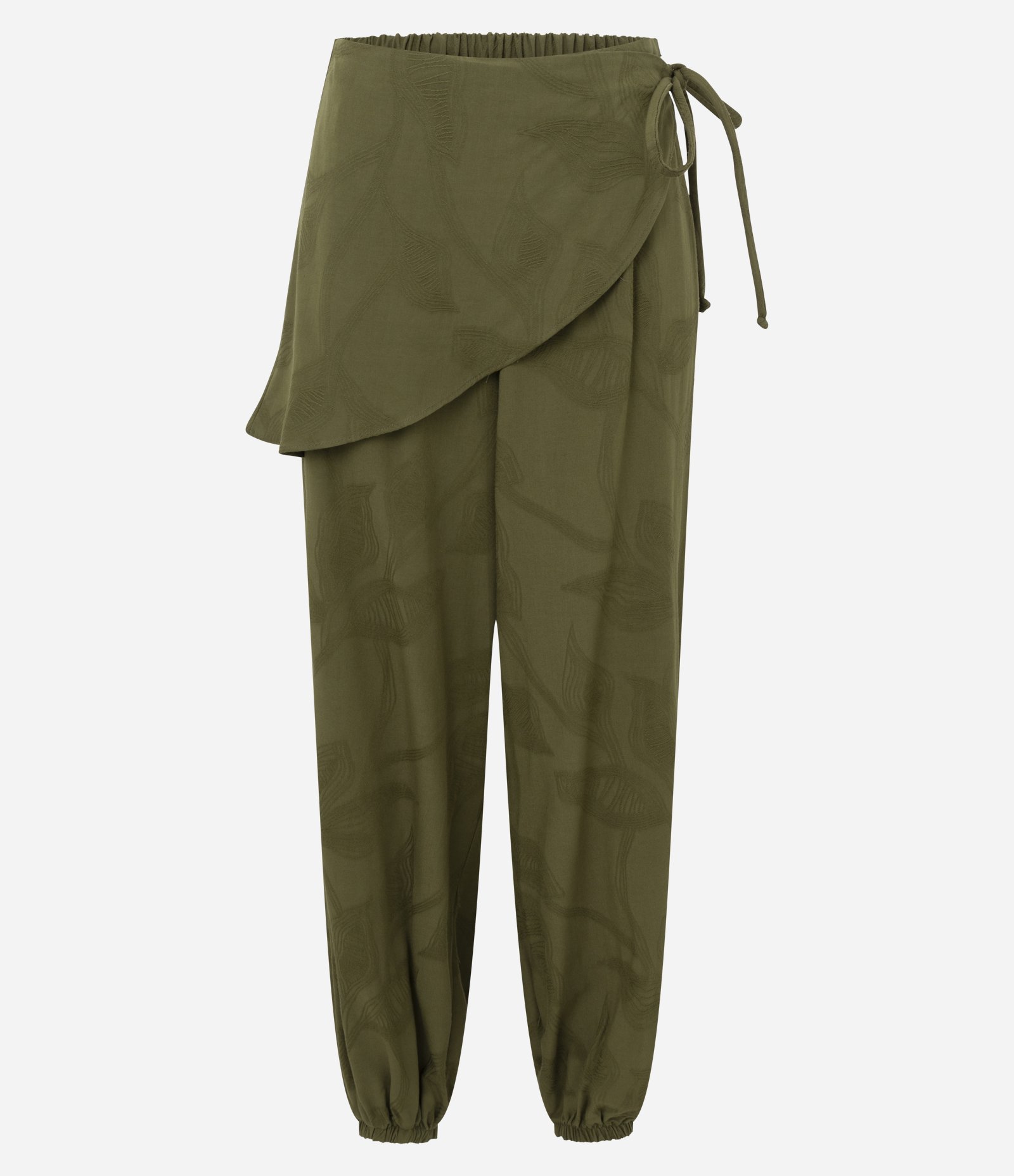 Calça Aladim em Jacquard com Pala Assimétrica Sobreposta Verde 6