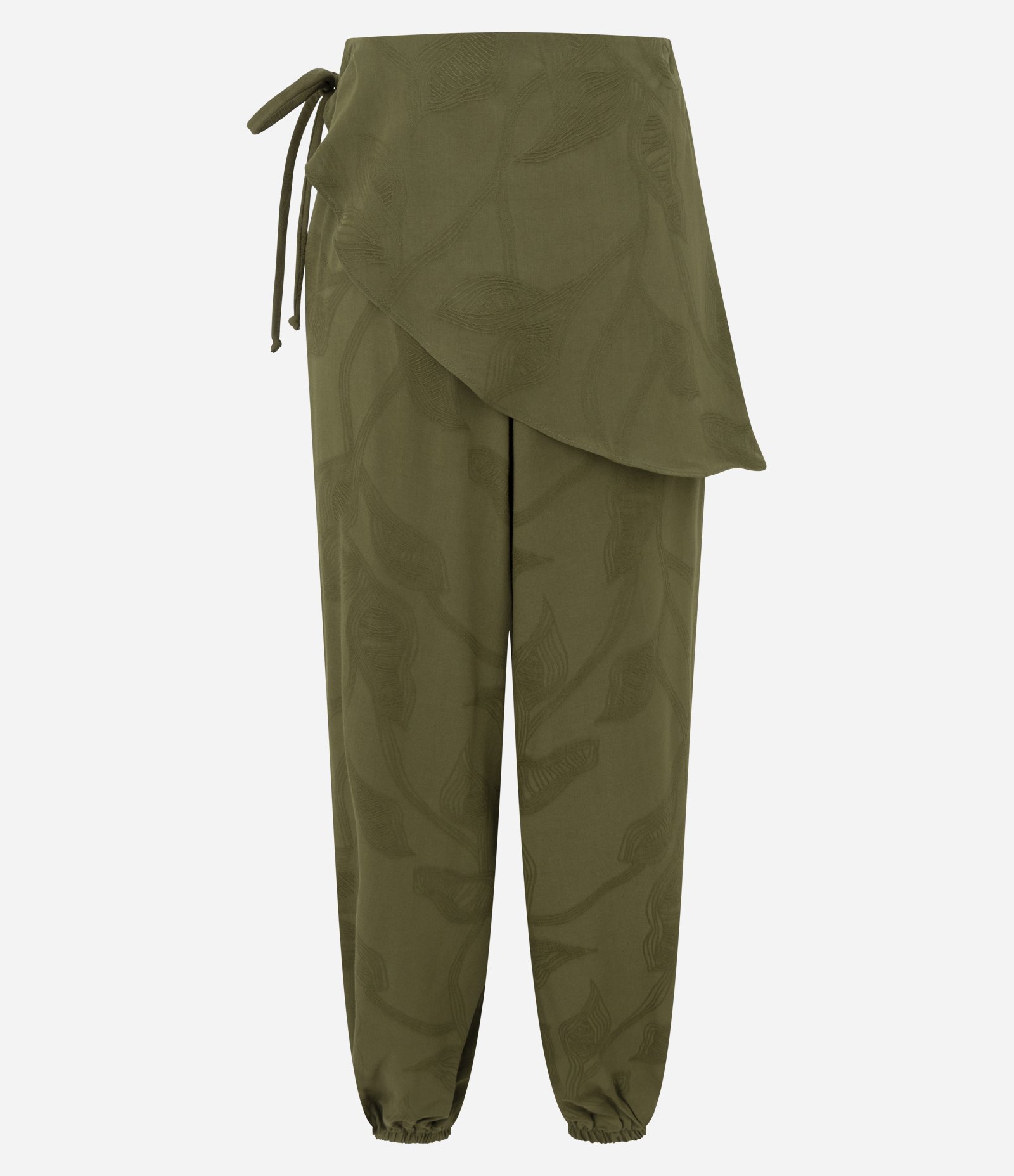 Calça Aladim em Jacquard com Pala Assimétrica Sobreposta Verde 8