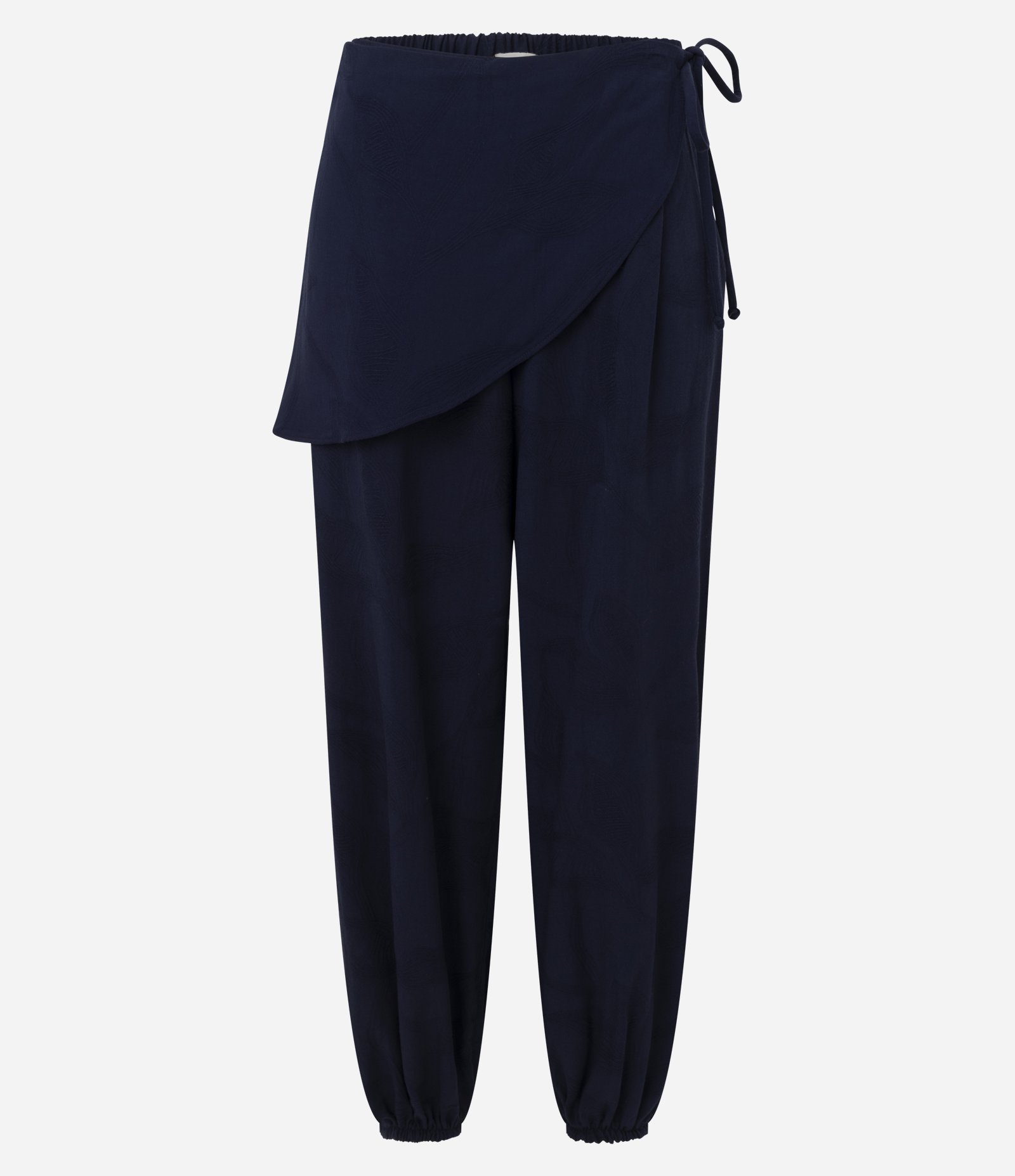 Calça Aladim em Jacquard com Pala Assimétrica Sobreposta Azul 6