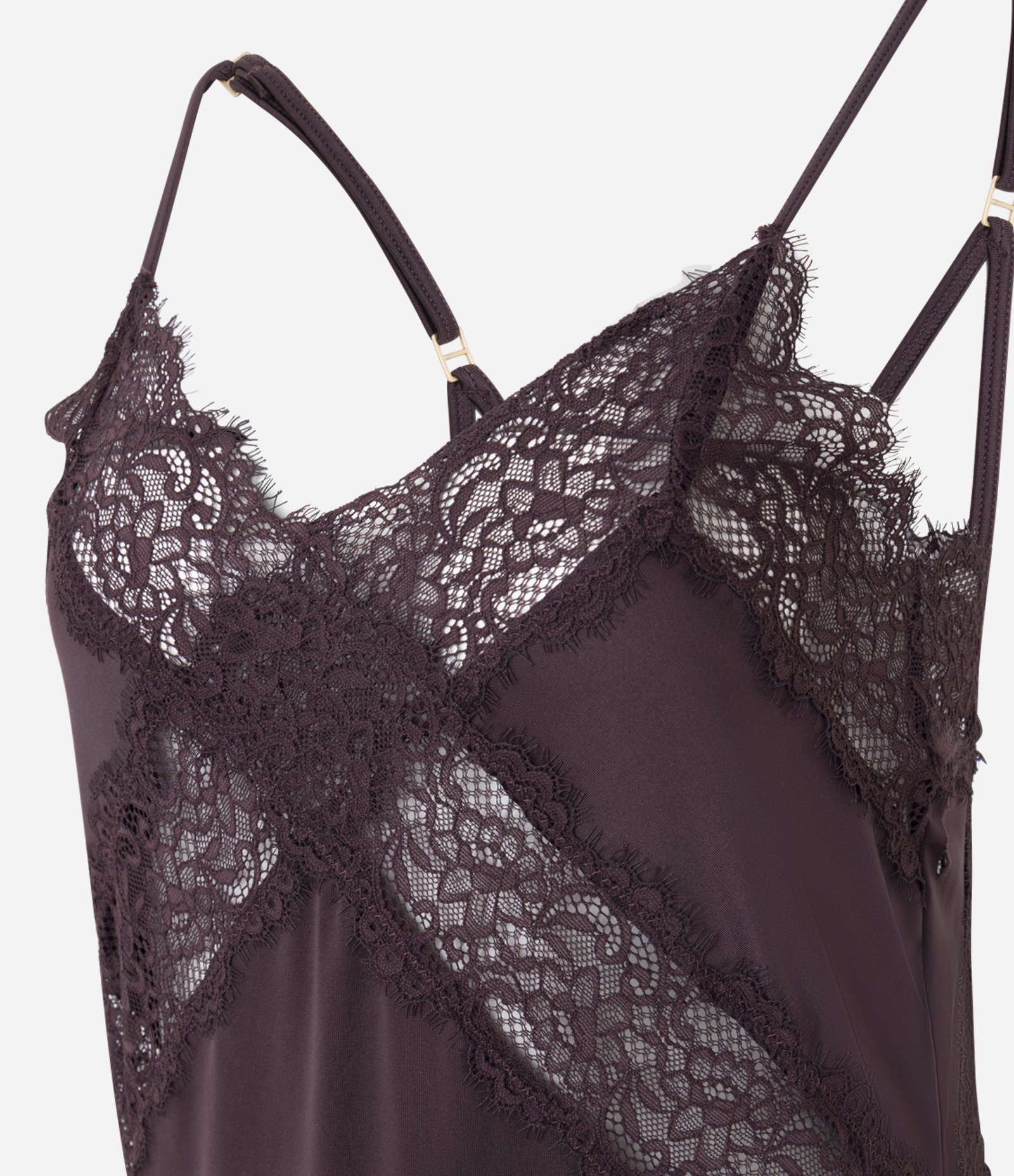 Camisola Longa em Microfibra com Detalhes em Renda Bordô 7