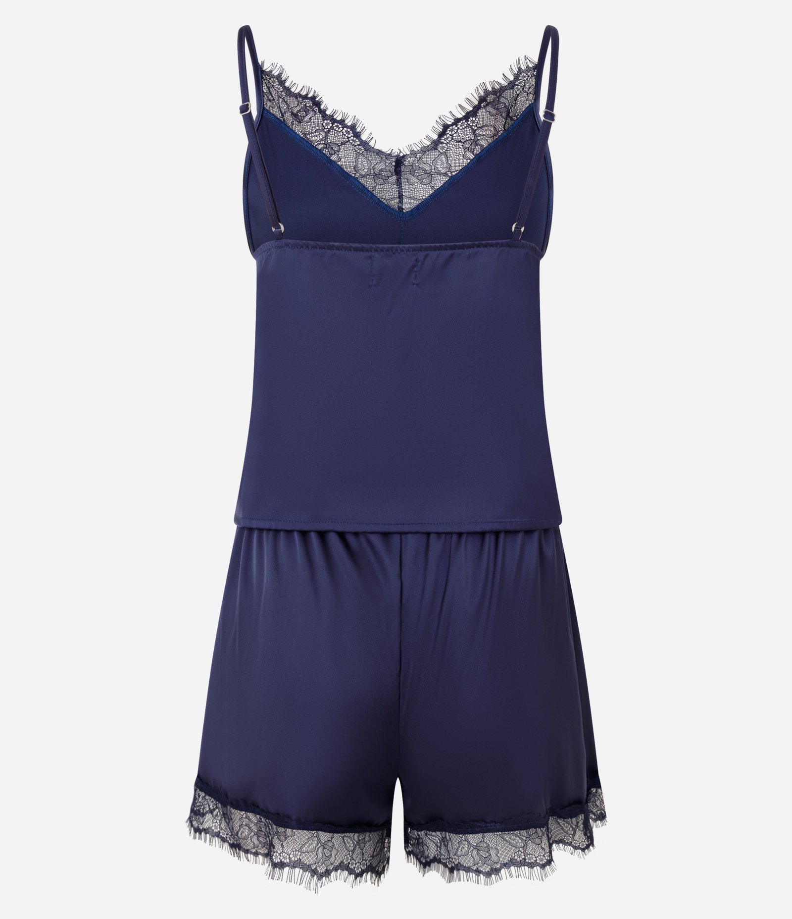 Pijama de Cetim com Regata e Bermuda com Renda Azul 3