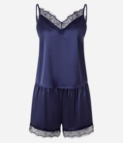 Pijama de Cetim com Regata e Bermuda com Renda