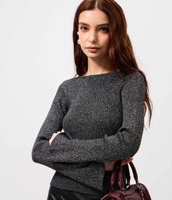 Blusa em Tricô Metalizado com Abertura nas Costas