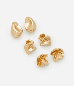 Kit 3 Brincos Esculturais com Argola Light Gold