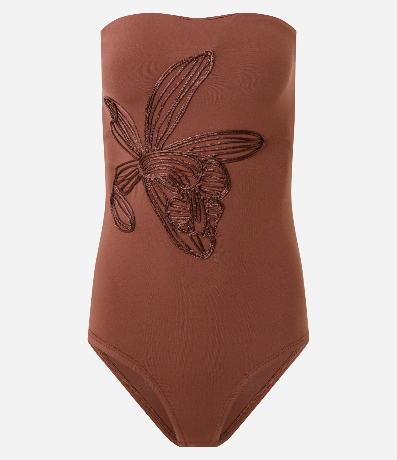 Body Tomara que Caia em Microfibra com Bordado Floral Marrom 5