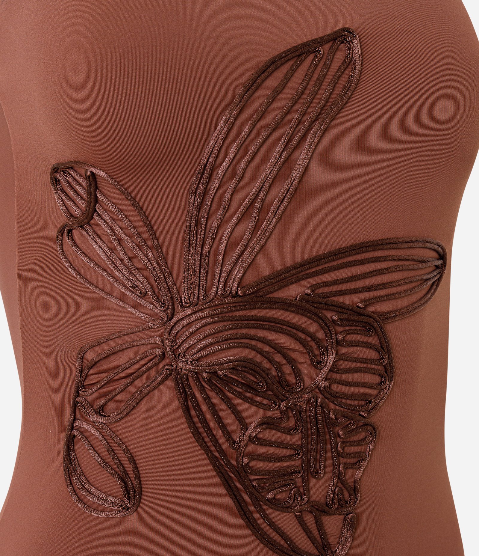 Body Tomara que Caia em Microfibra com Bordado Floral Marrom 6