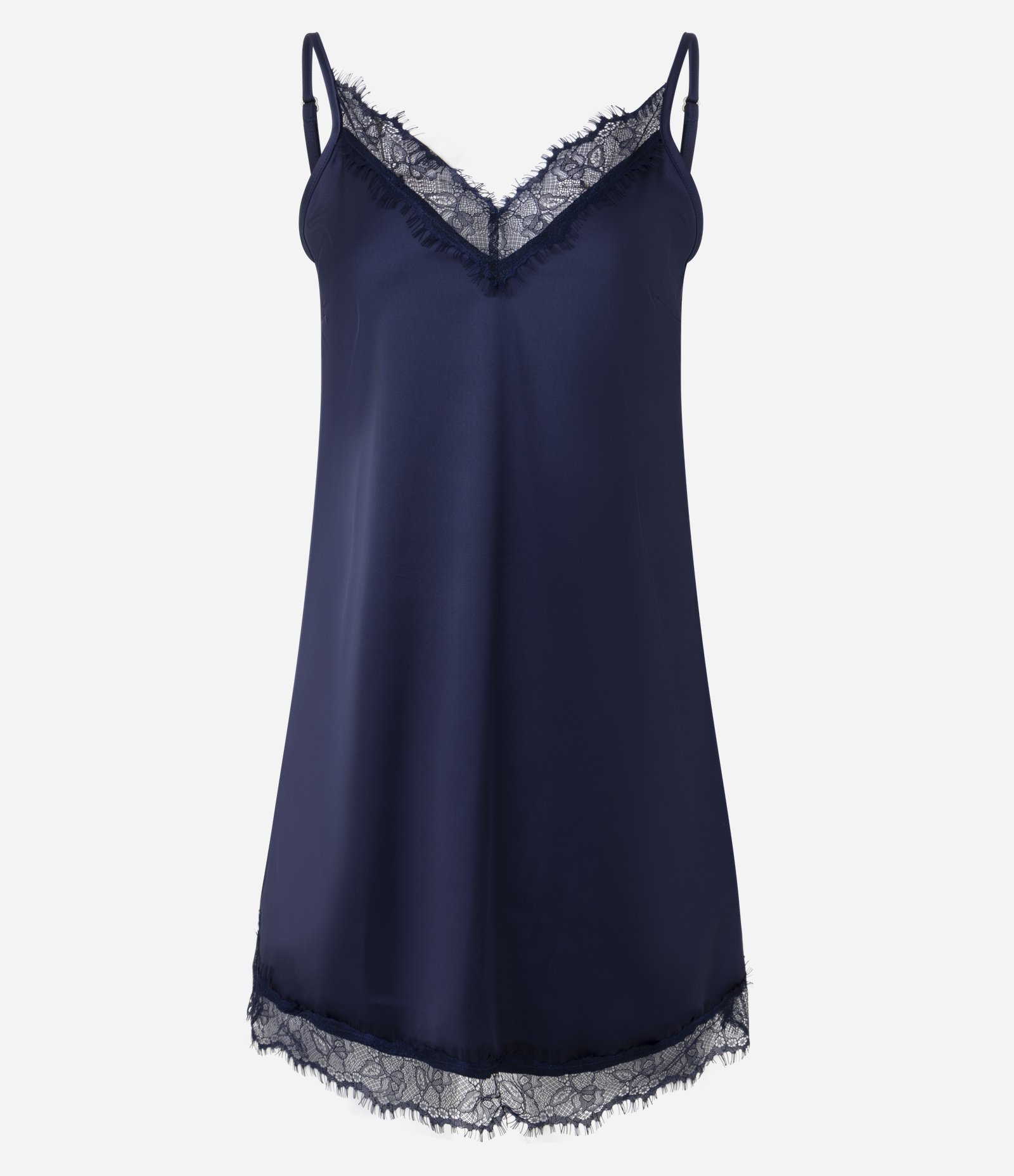 Camisola de Cetim com Renda no Decote V Azul 1