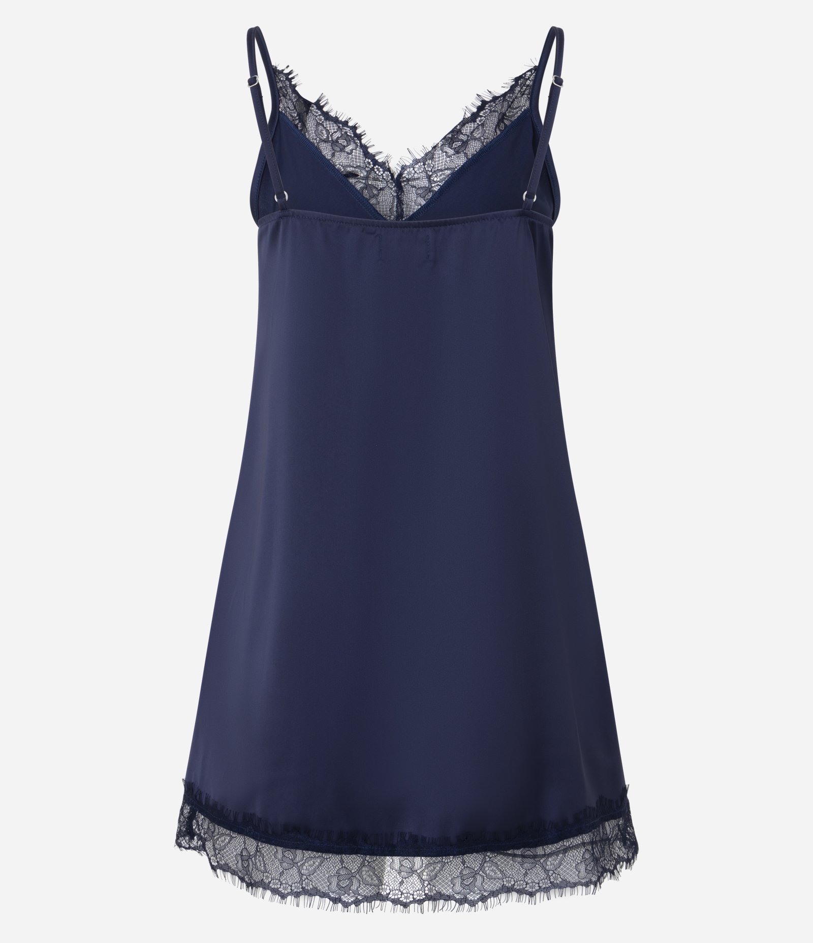 Camisola de Cetim com Renda no Decote V Azul 3