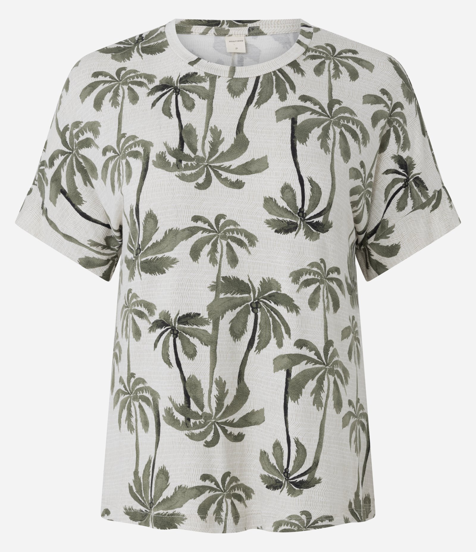 Blusa Manga Curta e Gola Redonda com Estampa de Coqueiros Bege 4