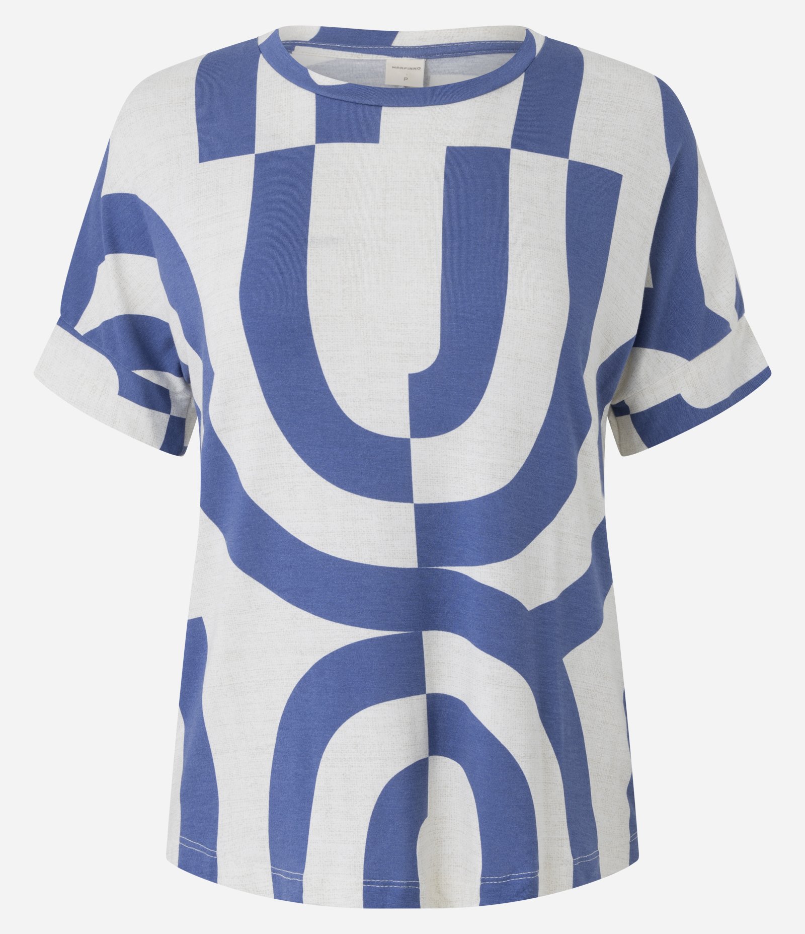 Blusa Manga Curta em Viscose com Estampa Abstrata Azul/Branco 5