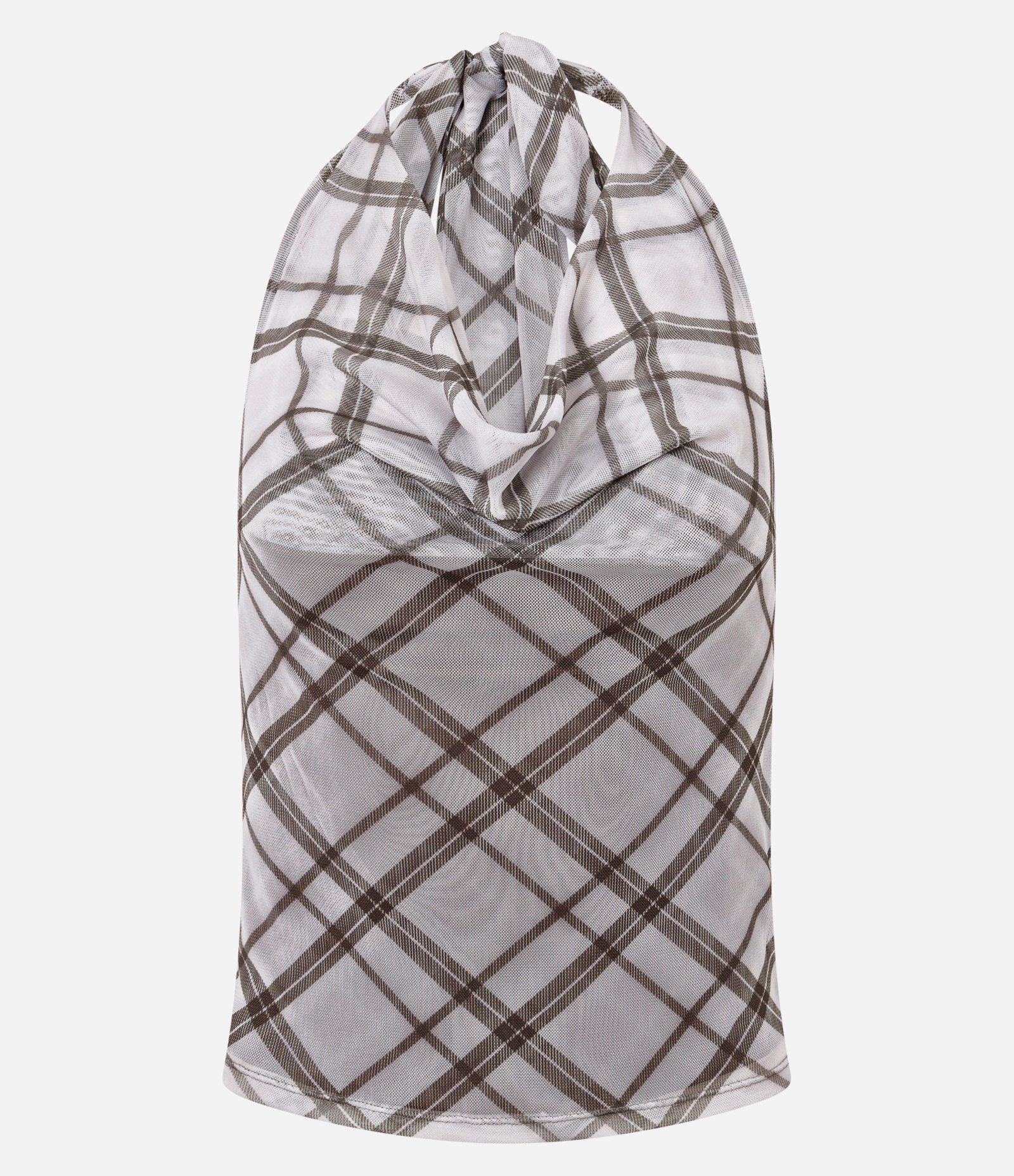 Blusa Frente Única em Tule Xadrez com Decote Degagê e Renda Branco 5