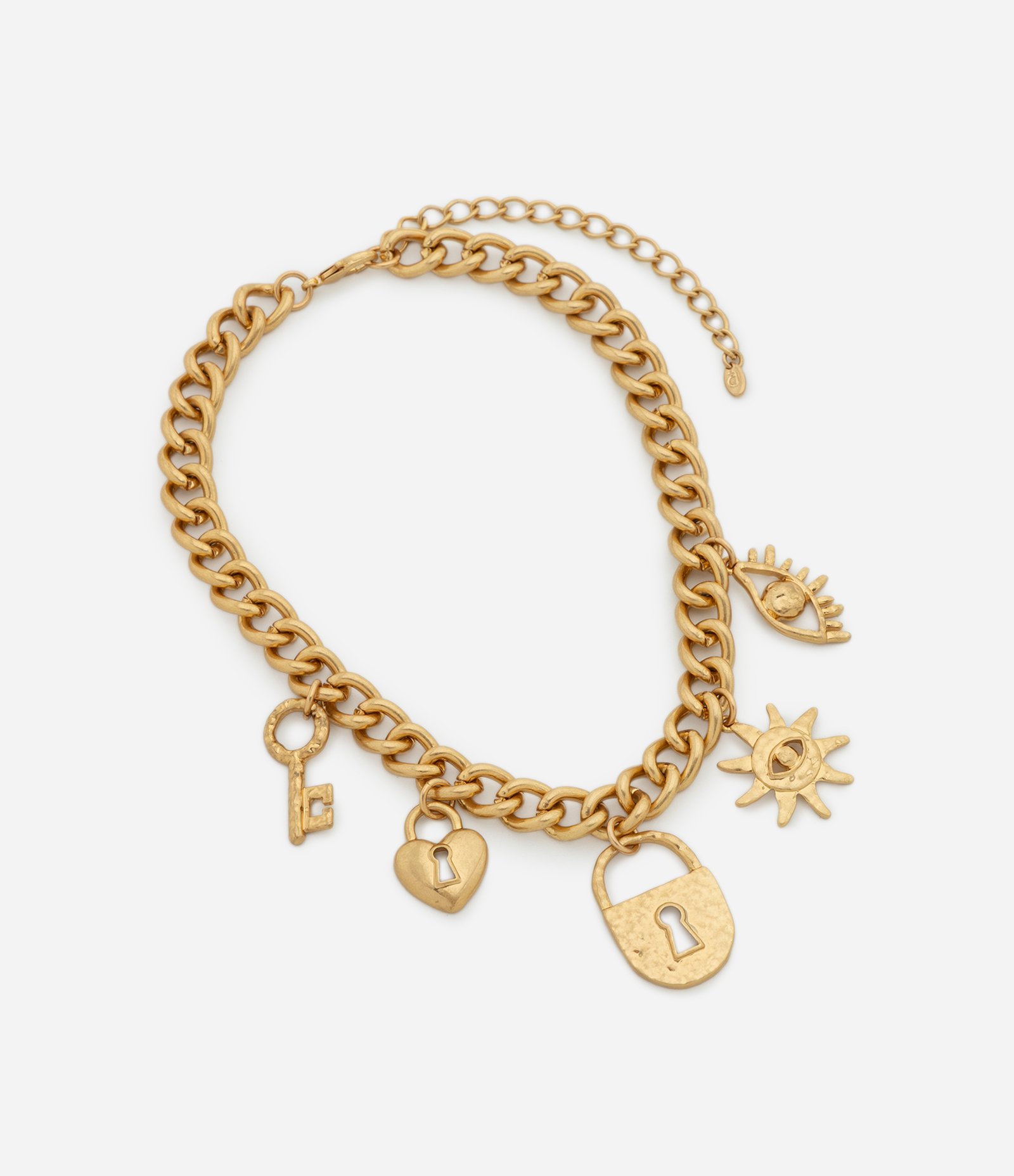 Colar Curto com Corrente de Elos Grossos e Pingentes Dourado 3