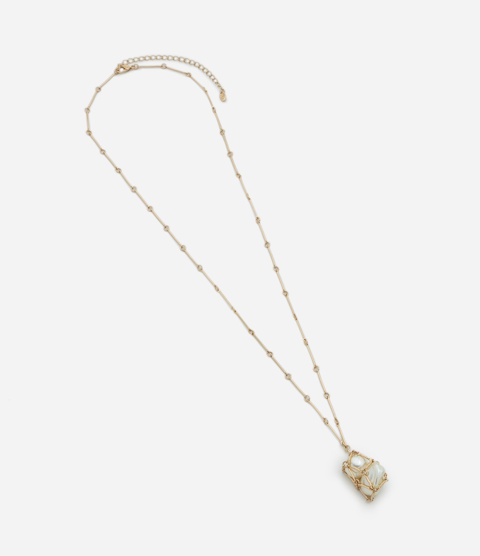 Colar Longo com Corrente Palito e Bolsinho com Pérolas Dourado 2