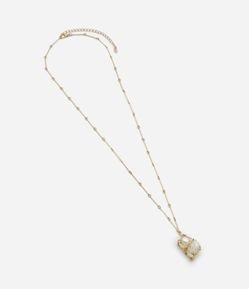 Colar Longo com Corrente Palito e Bolsinho com Pérolas