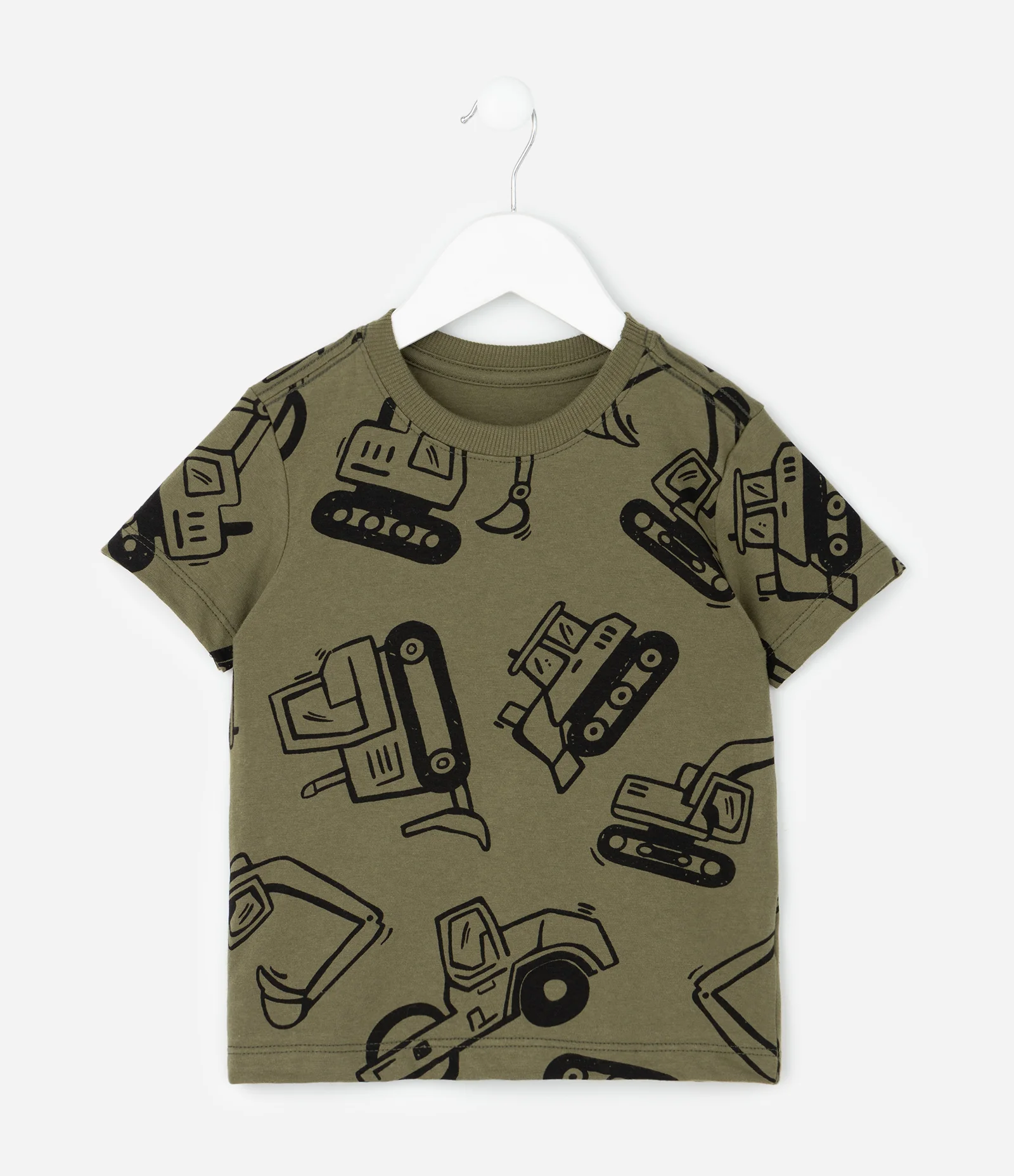 Camiseta Infantil com Estampa de Tratores e Máquinas – Tam 1 a 5/6 Anos Verde Oliva 2