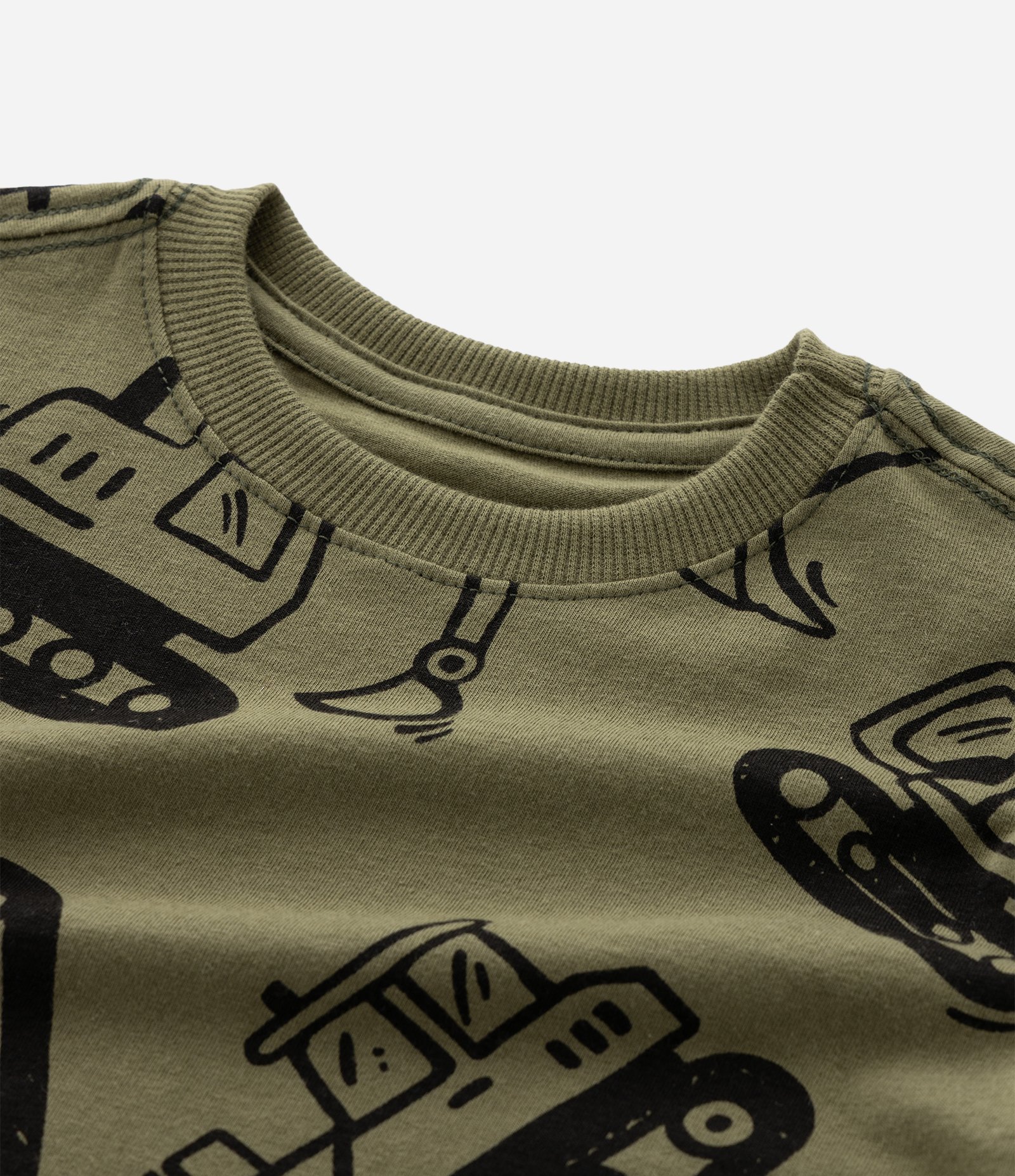 Camiseta Infantil com Estampa de Tratores e Máquinas – Tam 1 a 5/6 Anos Verde Oliva 5