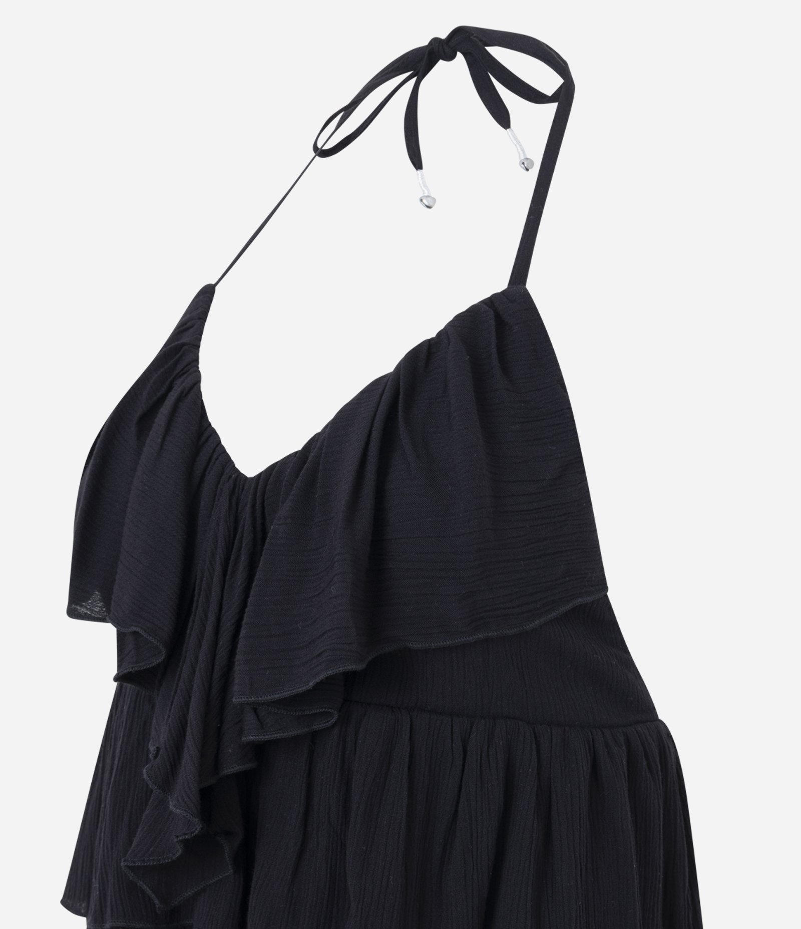 Blusa Frente Única com Babados e Amarração Preto 6