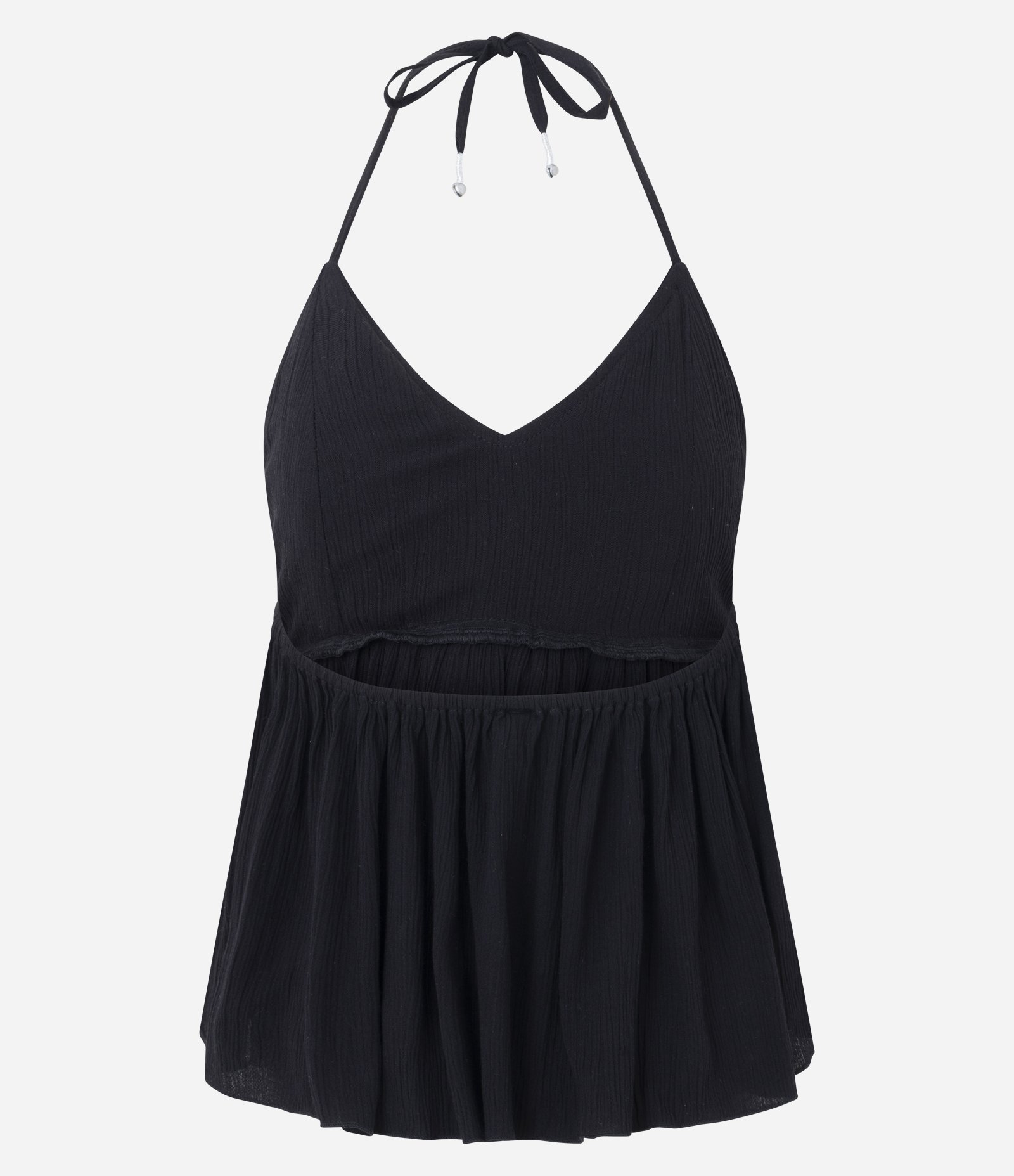 Blusa Frente Única com Babados e Amarração Preto 7