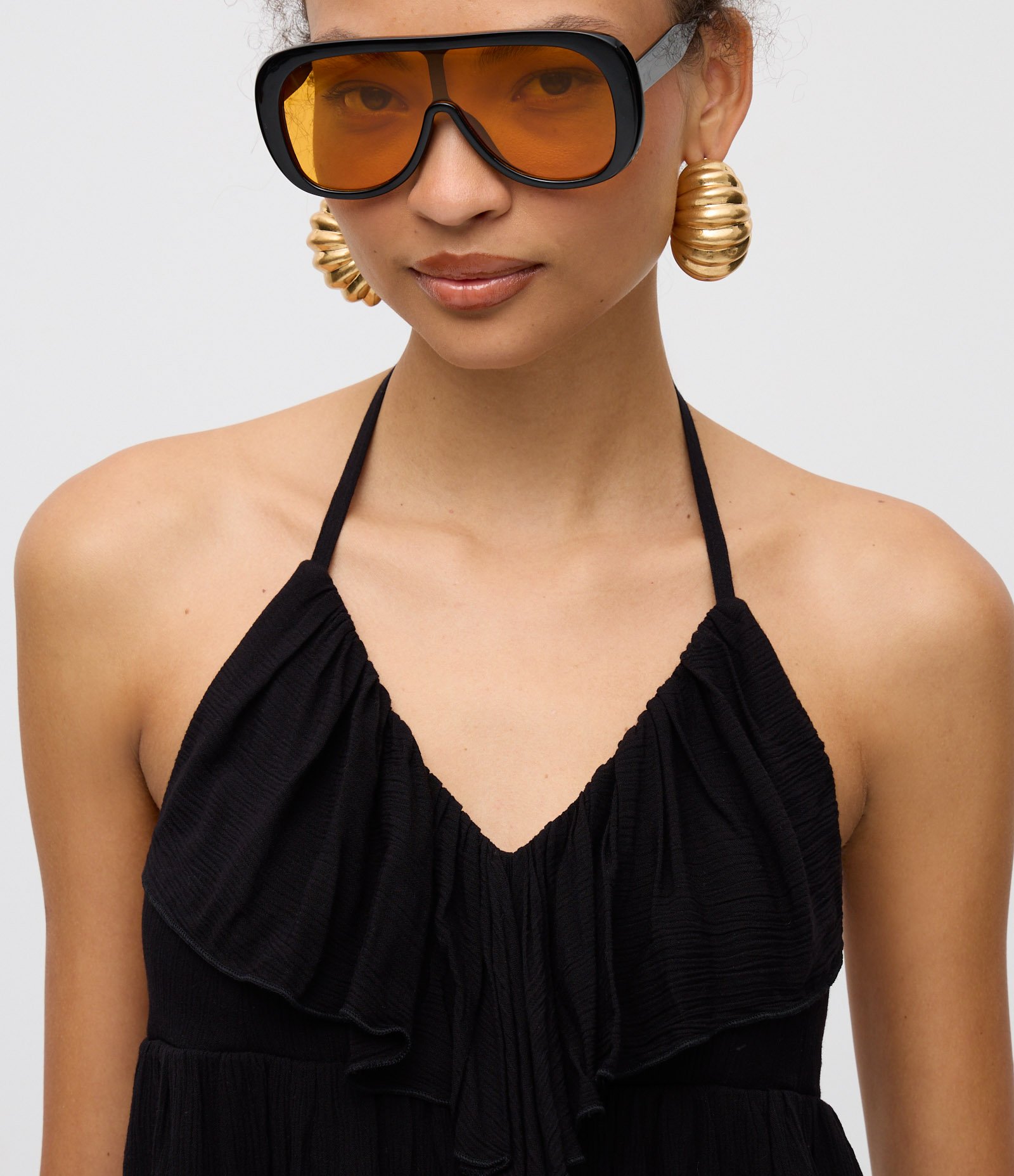 Blusa Frente Única com Babados e Amarração Preto 3