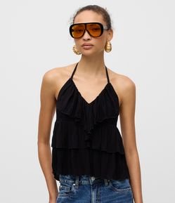 Blusa Frente Única com Babados e Amarração