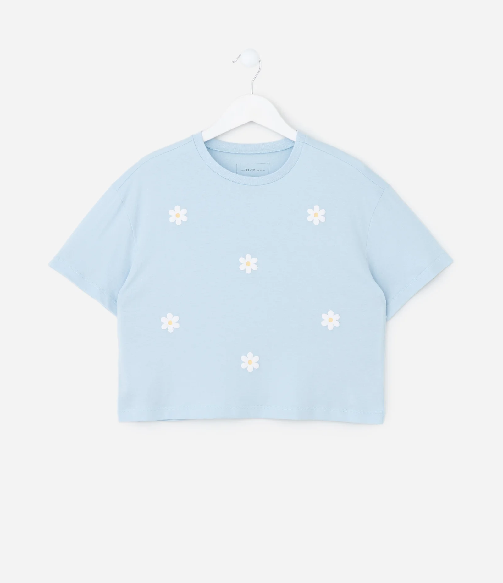 Camiseta Infantil com Margaridas Puff – Tam 7 a 16 Anos Azul Bebê 1