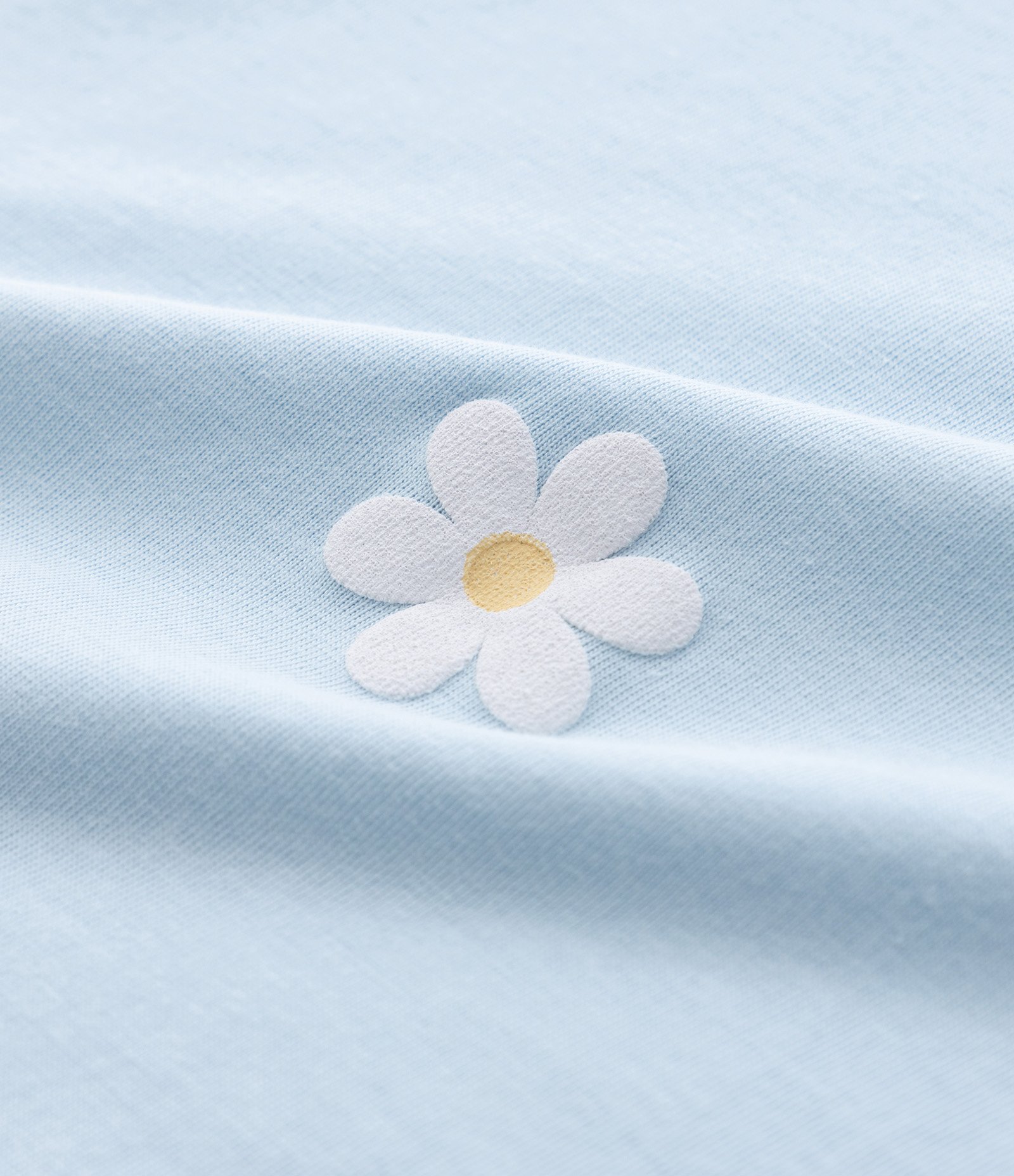 Camiseta Infantil com Margaridas Puff – Tam 7 a 16 Anos Azul Bebê 3