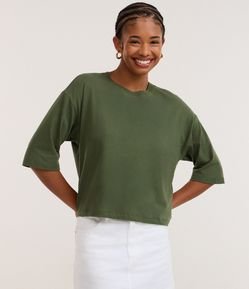 Camiseta Cropped em Algodão com Manga Curta