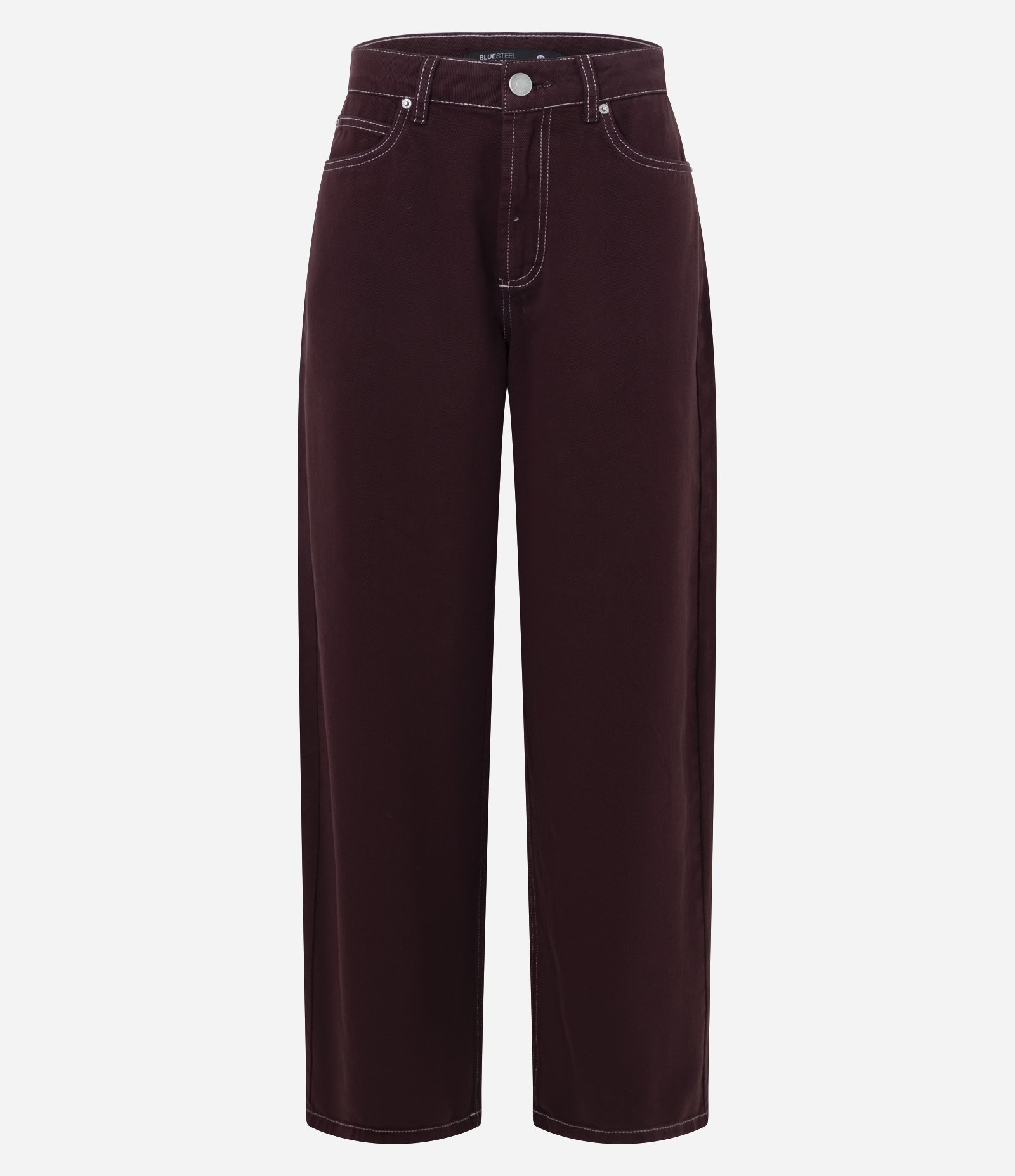 Calça Baggy em Sarja com Cintura Média Vermelho Escuro 5